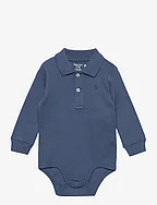 Soft Cotton Long-Sleeve Polo Bodysuit - CLANCY BLUE