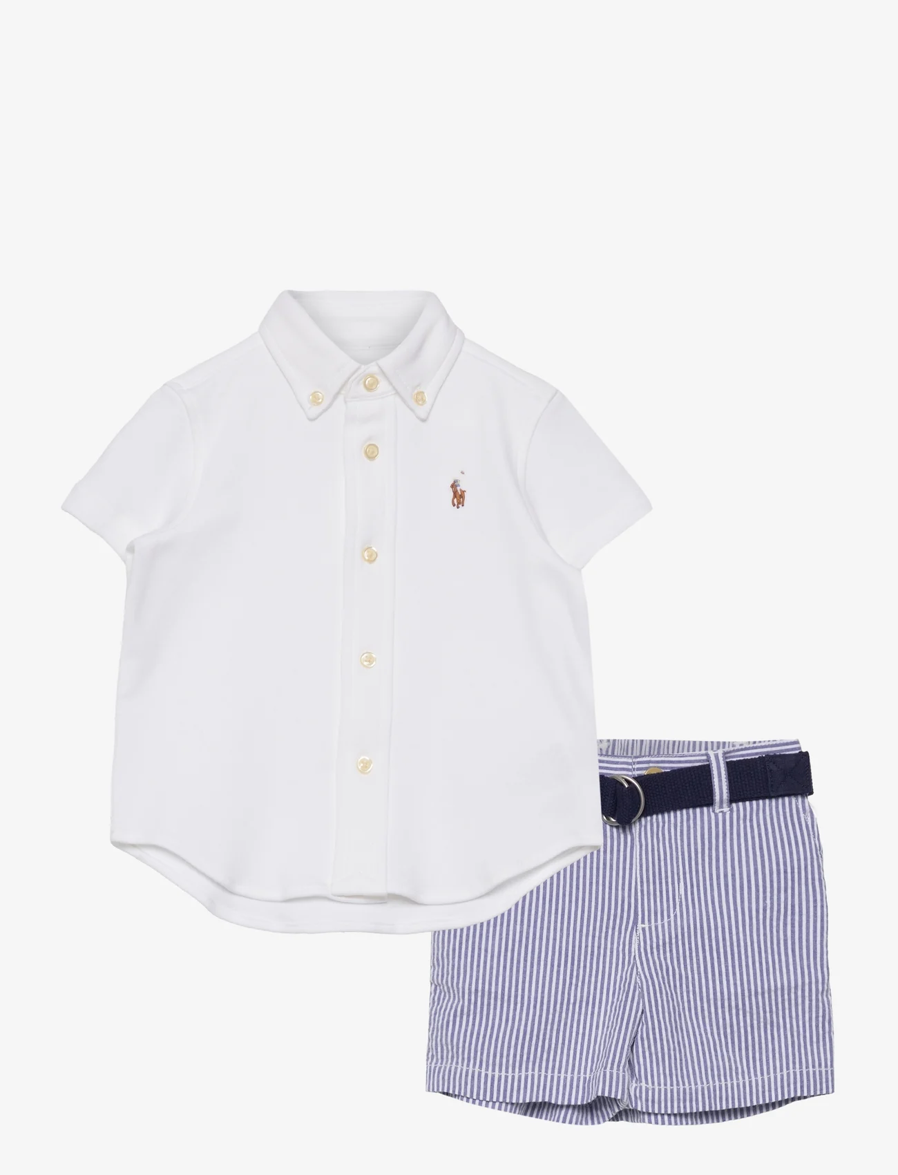 Ralph Lauren Baby - Shirt, Belt & Seersucker Short Set - setit, joissa lyhythihainen t-paita - white - 0
