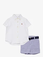 Shirt, Belt & Seersucker Short Set - WHITE