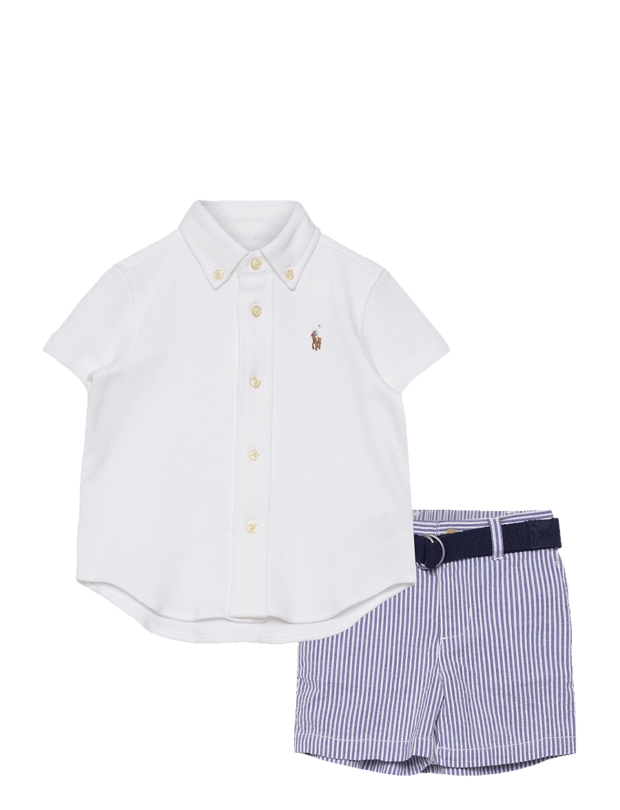 Ralph Lauren Baby - Shirt, Belt & Seersucker Short Set - white - 0