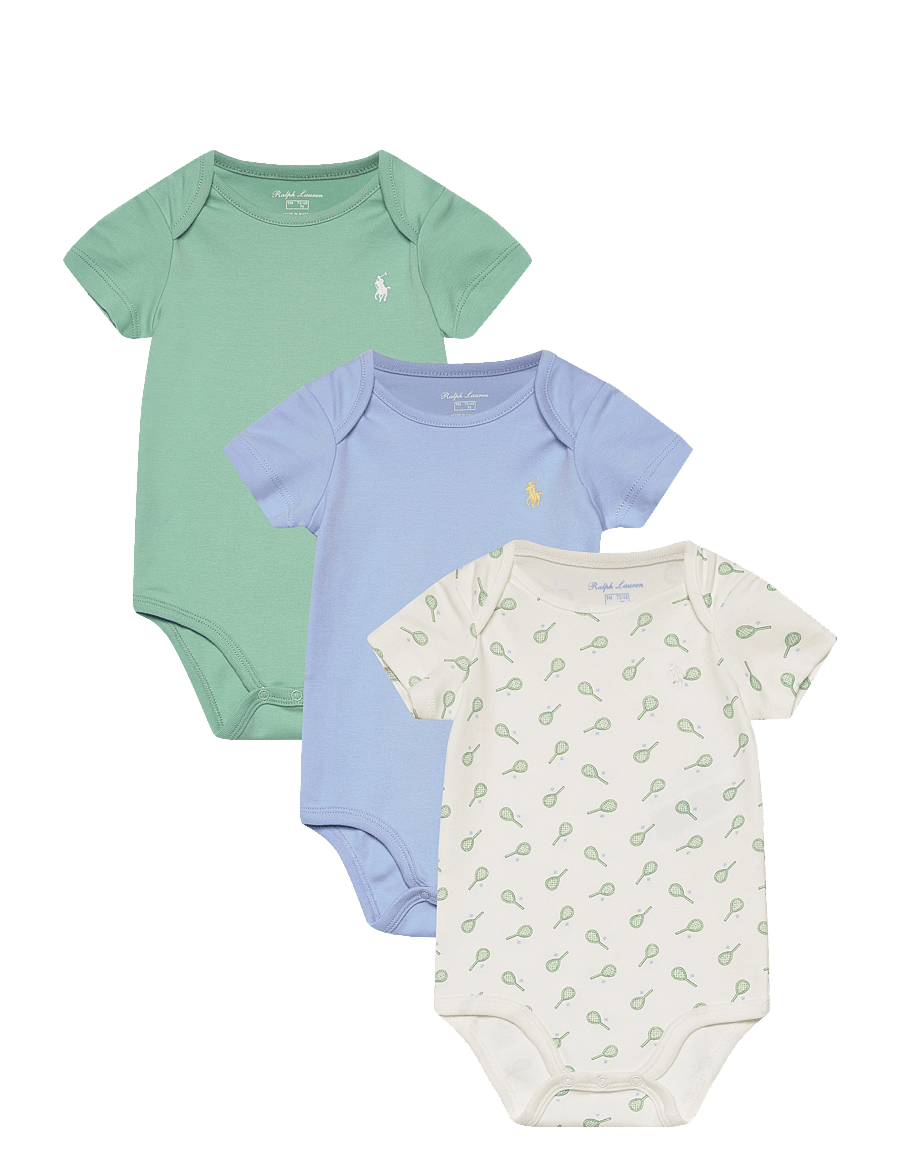 Ralph Lauren Baby - Tennis-Print Cotton Bodysuit 3-Pack - charmng tennis/of - 0