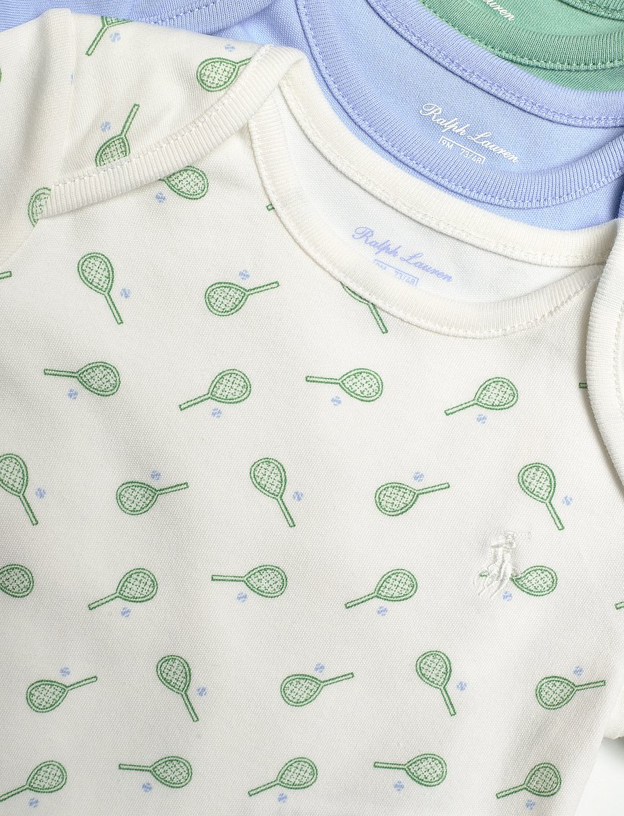 Ralph Lauren Baby - Tennis-Print Cotton Bodysuit 3-Pack - charmng tennis/of - 1