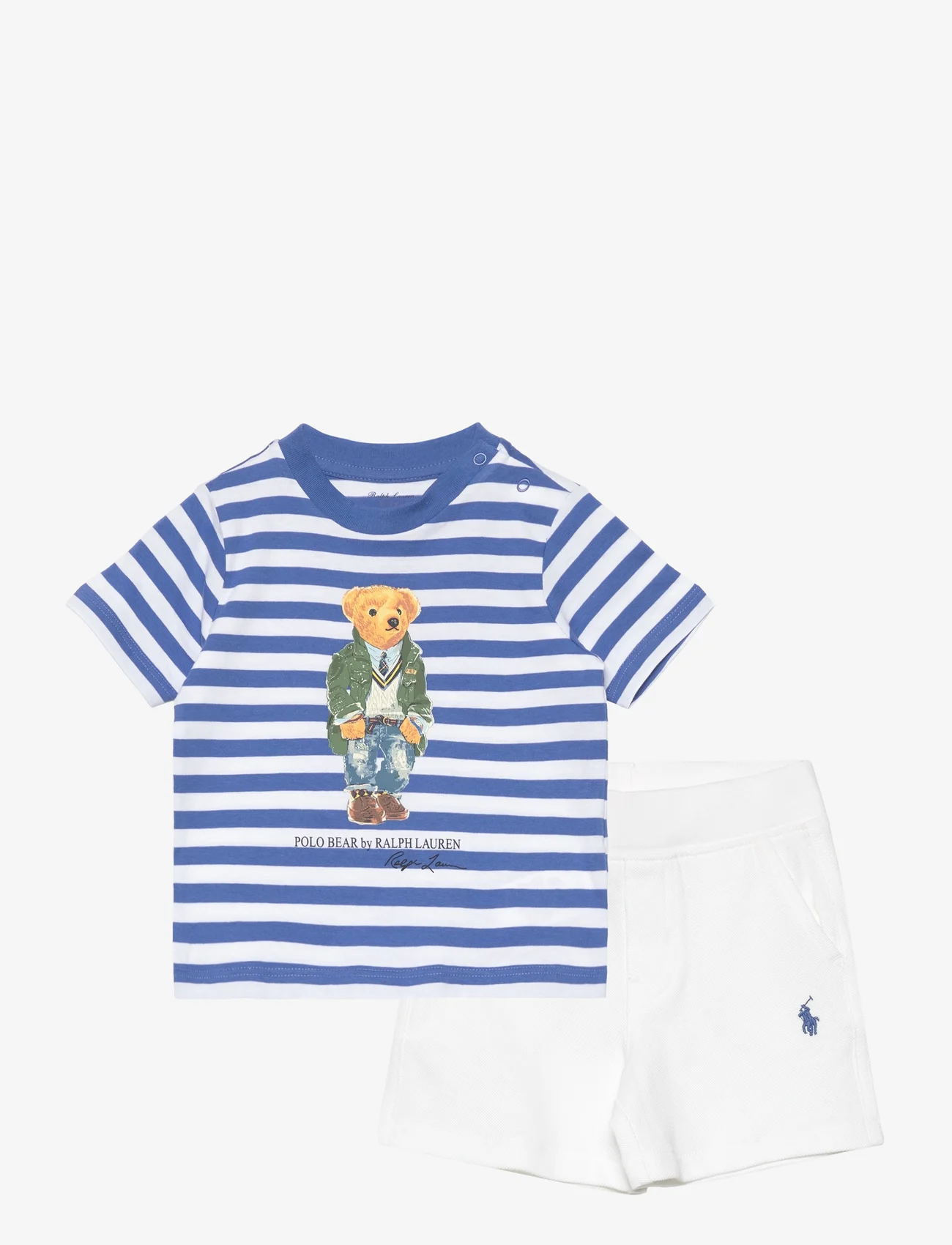 Ralph Lauren Baby - Polo Bear Cotton Tee & Mesh Short Set - komplektai su marškinėliais trumpomis rankovėmis - new england blue/ - 0