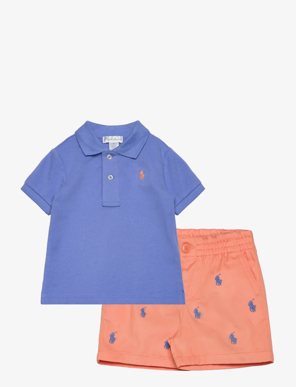 Ralph Lauren Baby - Mesh Polo Shirt & Chino Short Set - lühikeste varrukatega t-särkide komplektid - harbor island blu - 0
