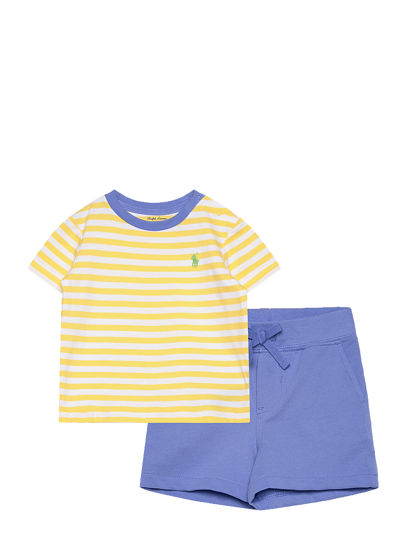 Ralph Lauren Baby - Striped Jersey Tee & Mesh Short Set - sets with short-sleeved t-shirt - oasis yellow/whit - 0
