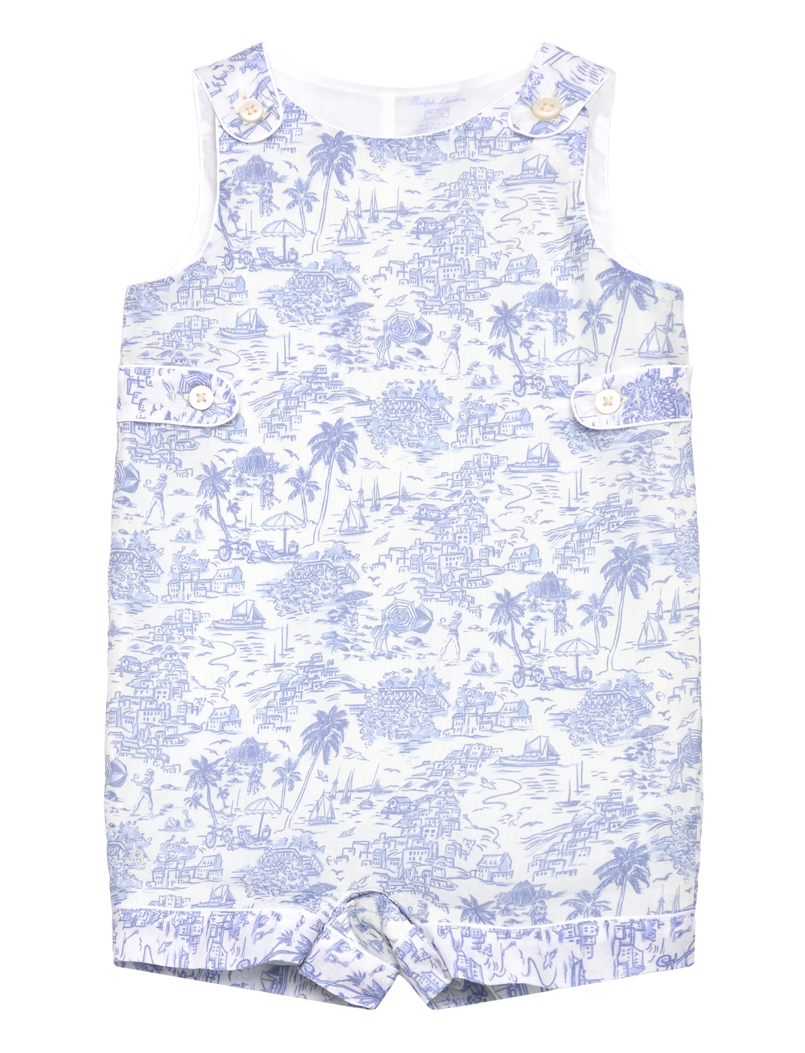 Ralph Lauren Baby Riviera Toile Cotton Overall & Hat Set - Set - RIVIERA TOILE / blue