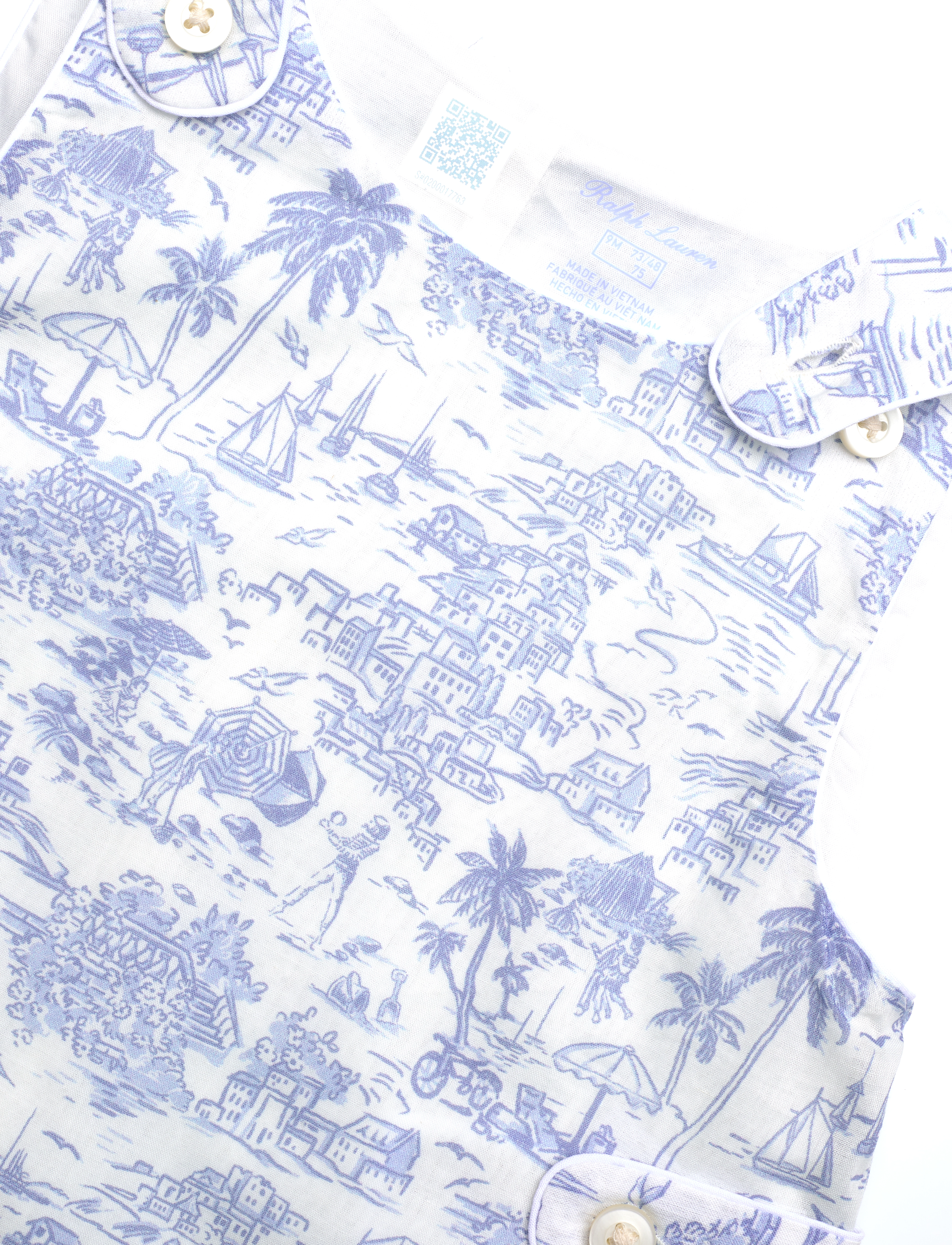Ralph Lauren Baby - Riviera Toile Cotton Overall & Hat Set - komplektai su bodžiu - riviera toile - 2