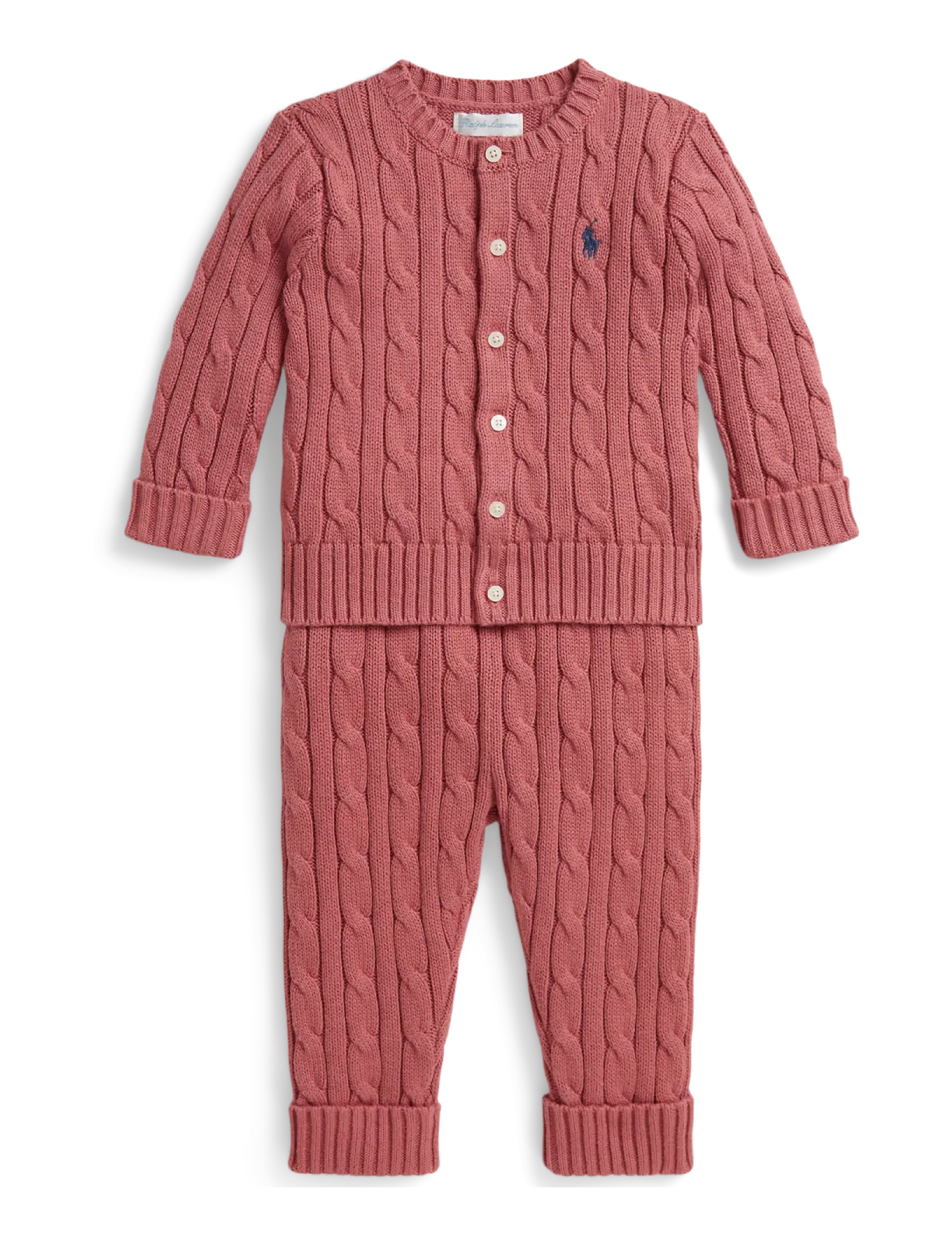Ralph Lauren Baby Cable-Knit Cotton Cardigan & Pant Set, 70-74, Pink, Sæt > Sæt Med Krop, Børn