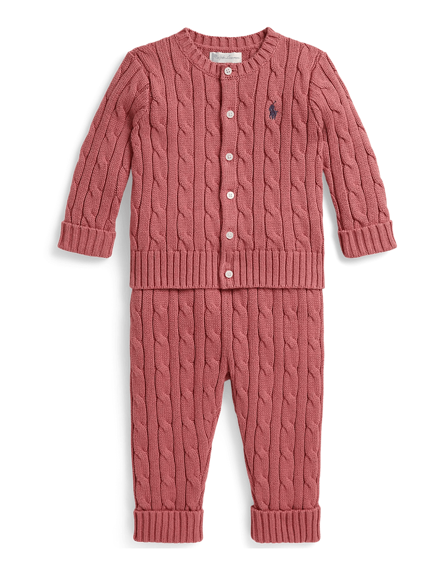 Ralph Lauren Baby - Cable-Knit Cotton Cardigan & Pant - koftor - canvas pink - 0