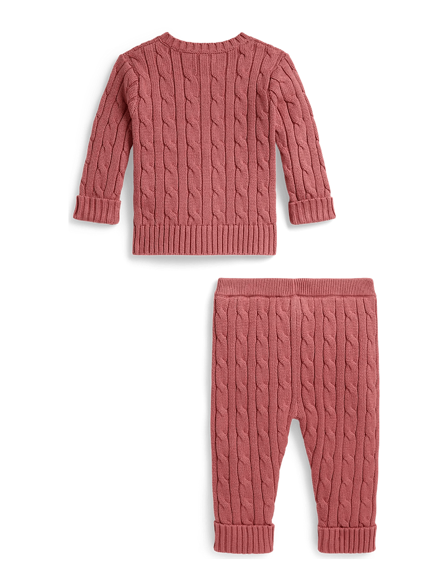 Ralph Lauren Baby - Cable-Knit Cotton Cardigan & Pant - koftor - canvas pink - 1