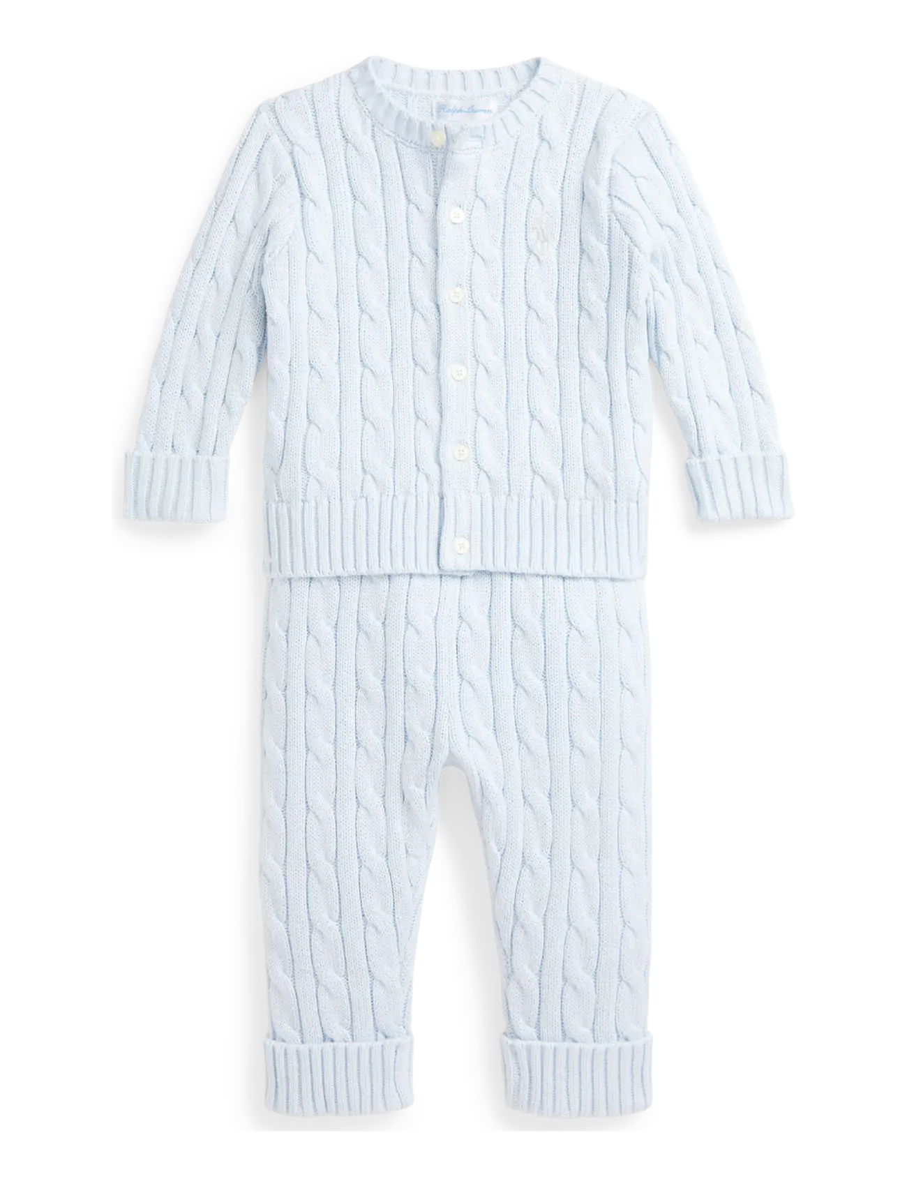 Ralph Lauren Baby Cable-Knit Cotton Cardigan & Pant Set, 70-74, Blue, Sæt > Sæt Med Krop, Børn