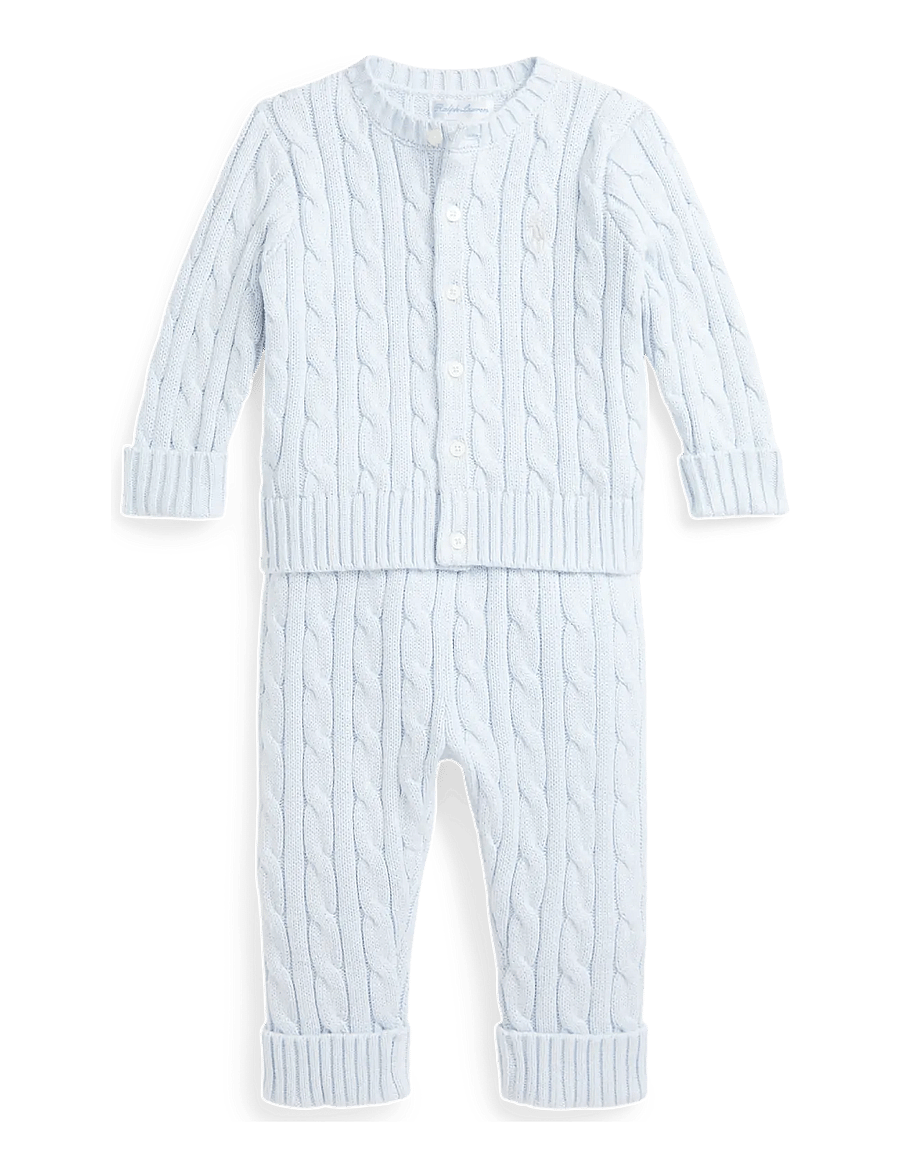Ralph Lauren Baby - Cable-Knit Cotton Cardigan & Pant - kardiganid - pearl blue - 0