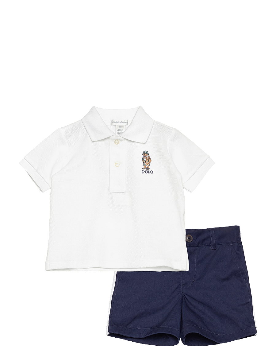 Ralph Lauren Baby - Bear Cotton Polo Shirt & Chino Short Set - white - 0