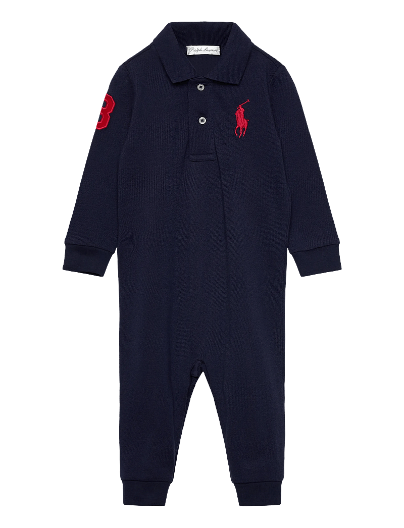 Ralph Lauren Baby - Big Pony Cotton Mesh Polo Coverall - long-sleeved - refined navy - 0