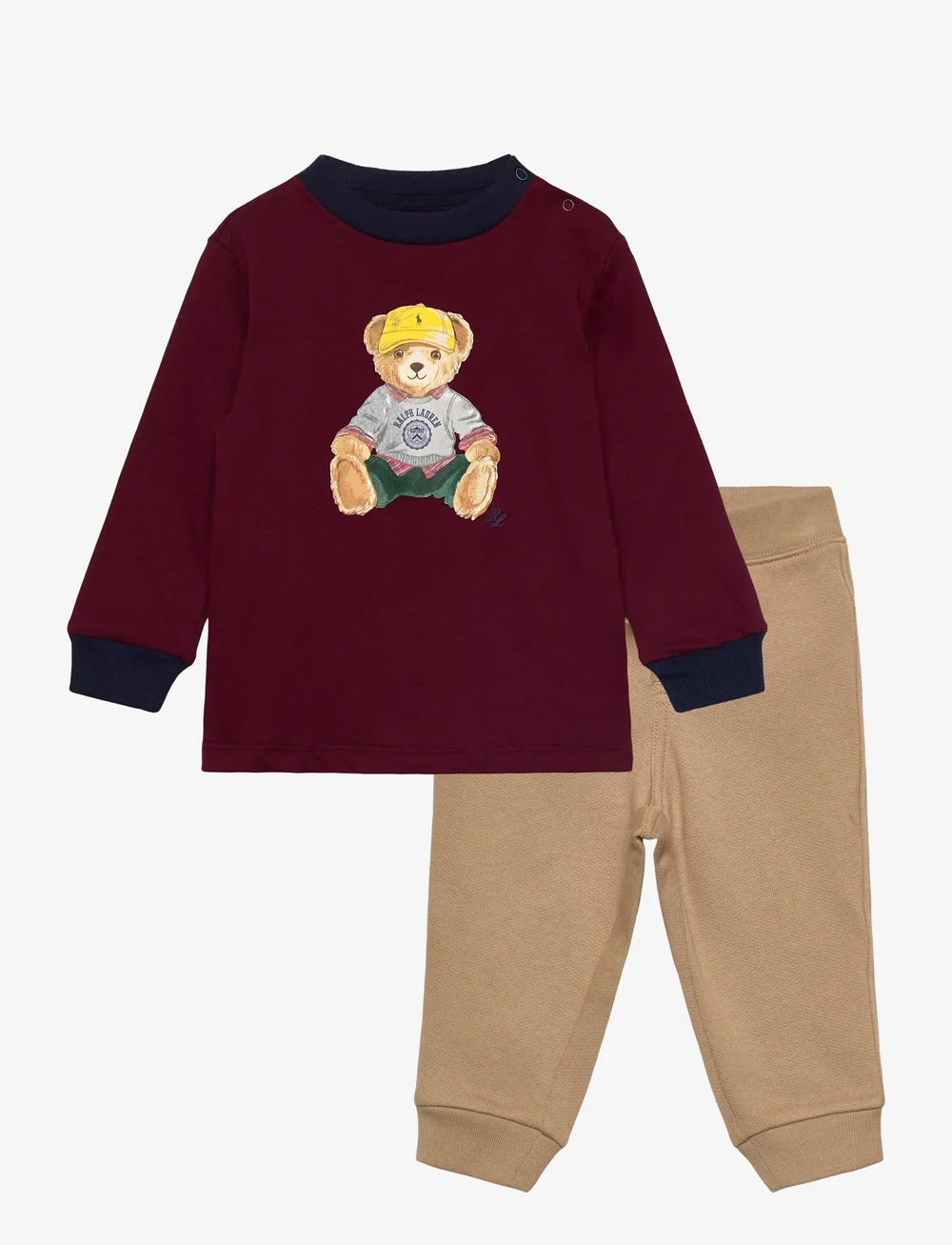 Ralph Lauren Baby - Polo Bear Jersey Tee & Fleece Pant Set - sets with long-sleeved t-shirt - classic wine - 0