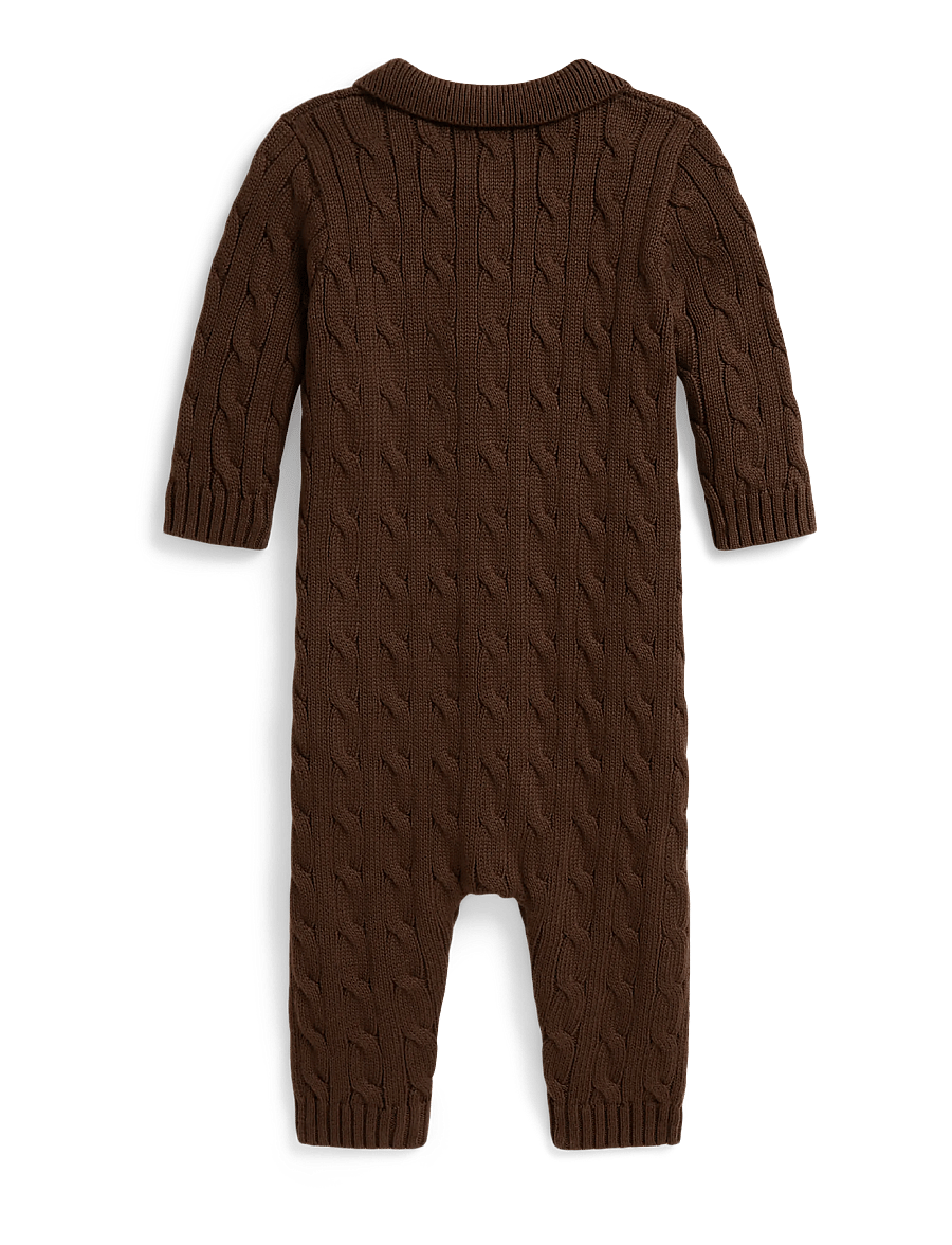Ralph Lauren Baby - Cable-Knit Cotton Polo Coverall - langärmelige bodys - chocolate mousse - 1