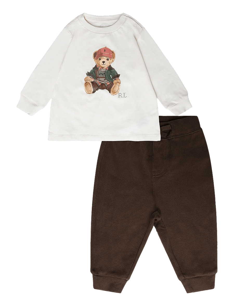 Ralph Lauren Baby - Polo Bear Cotton Tee & Jogger Pant - sæt med langærmet t-shirt - estate cream - 0