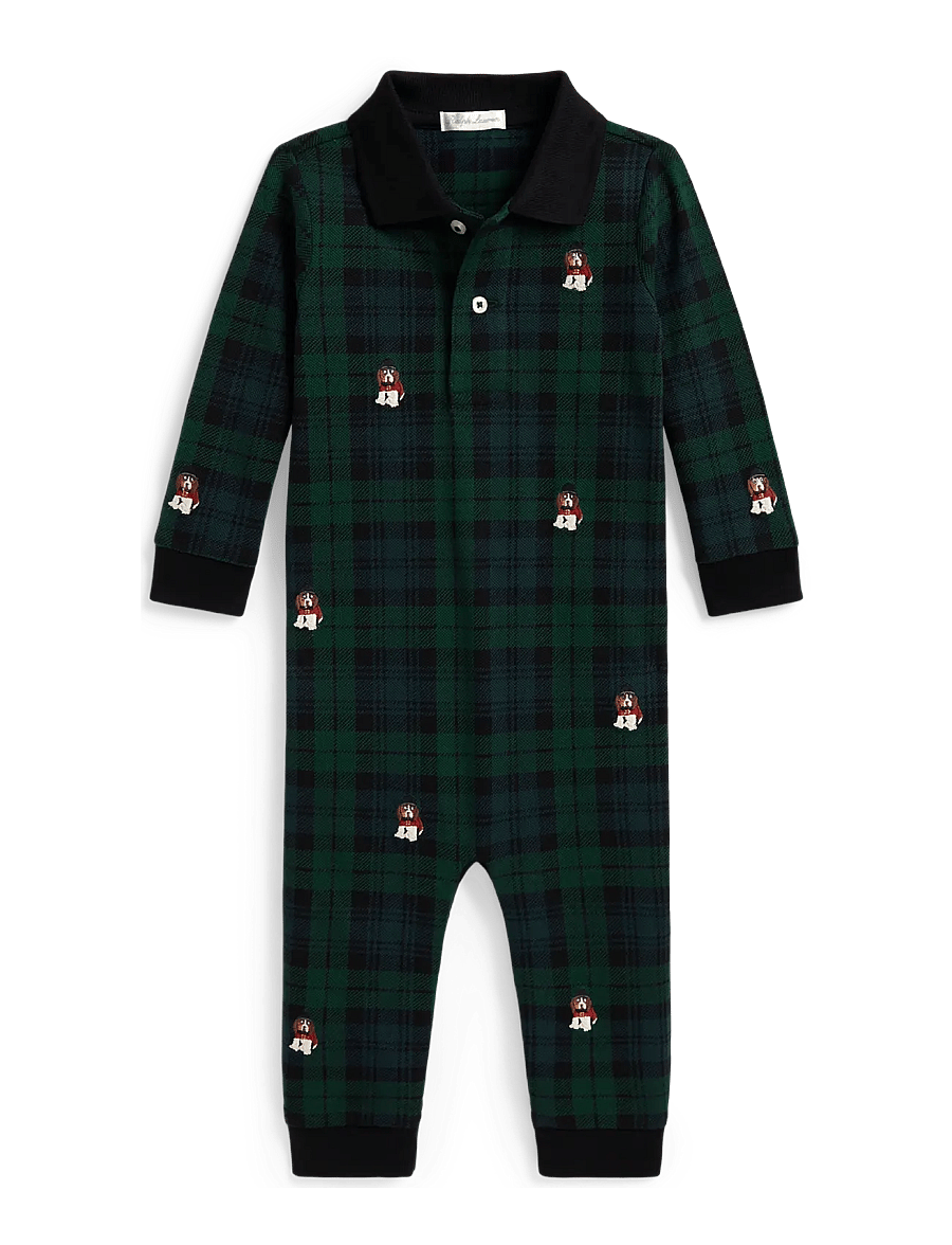 Ralph Lauren Baby - Sparkdräkt i bomullsmesh m broderad hund - byxdress - blackwatch tartan - 0