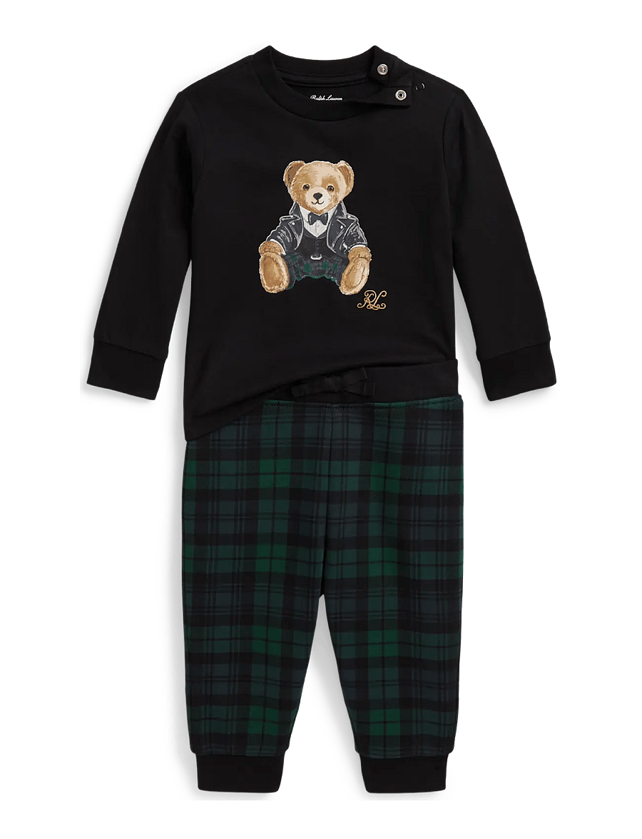 Ralph Lauren Baby - Polo Bear Tee & Plaid Fleece Pant Set - komplektid pikkade varrukatega t-särgiga - polo black - 0