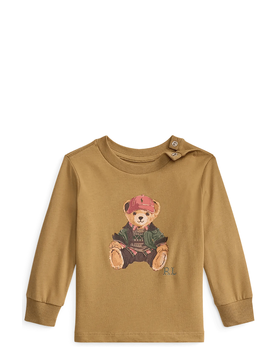 Ralph Lauren Baby - Polo Bear Cotton Jersey Tee - långärmade t-shirts - camel - 0