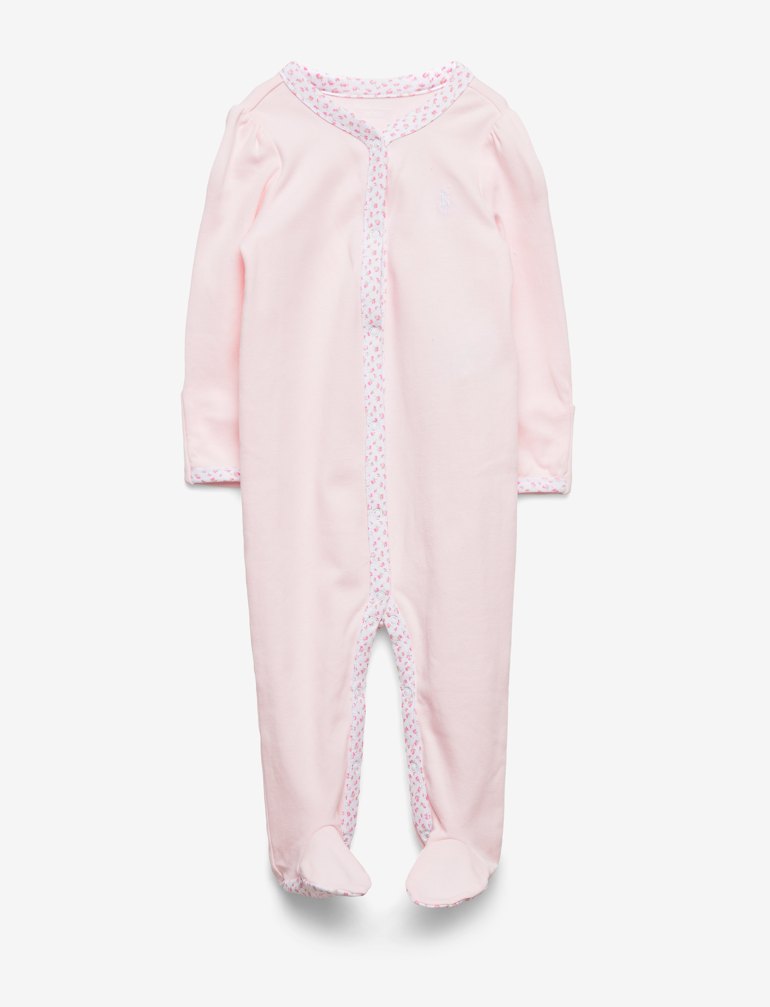 Ralph Lauren Baby Floral-Trim Cotton Coverall, 70-74, Pyjamas, Rosa - Pyjamas Onesie, Kinder