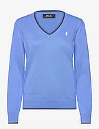 Cotton-Blend V-Neck Sweater - GREENWICH BLUE