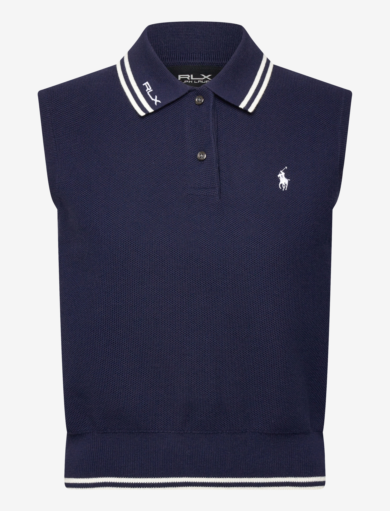 Ralph Lauren Golf - Cotton-Blend Polo-Collar Sweater - alussärgid ja t-särgid - refined navy/whit - 0