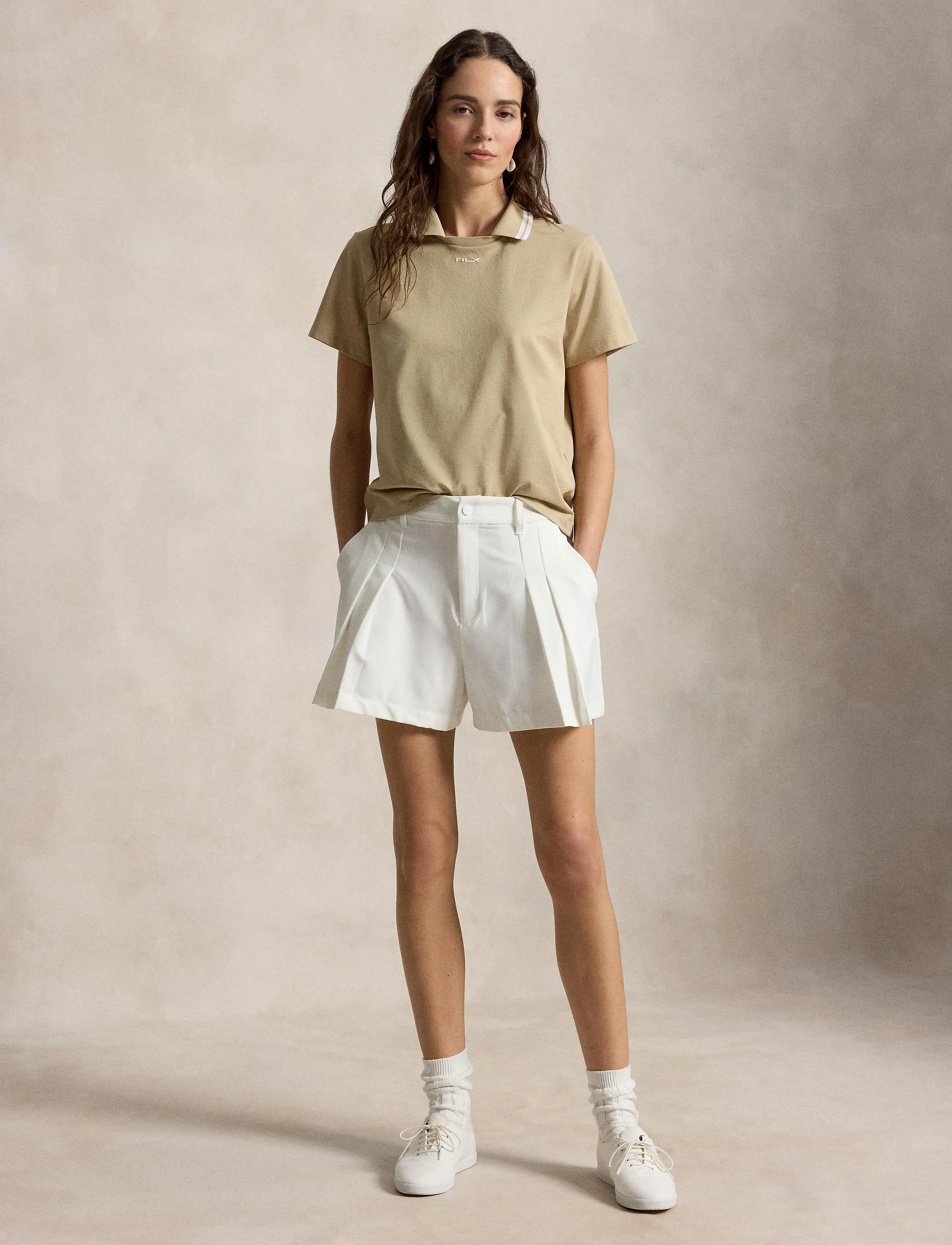 Ralph Lauren Golf Jersey Layered-Collar Polo Shirt, S, Sports Oberteile & T-shirts, Beige - Sport Polos, Frauen