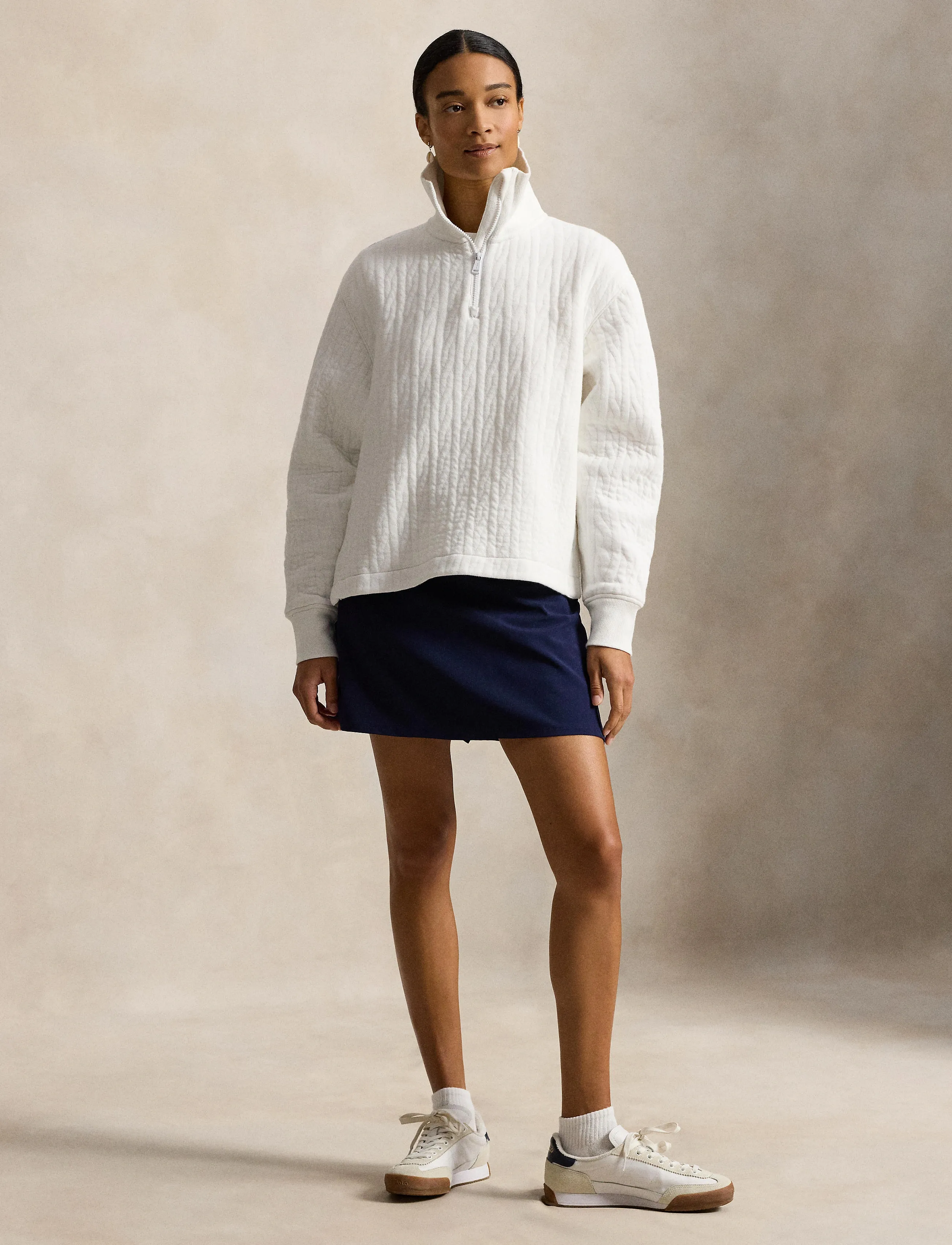 Ralph Lauren Golf Cable-Quilted Quarter-Zip, Kvinder, Quarter-Zip Sweatshirt, Hvid, Str: XS