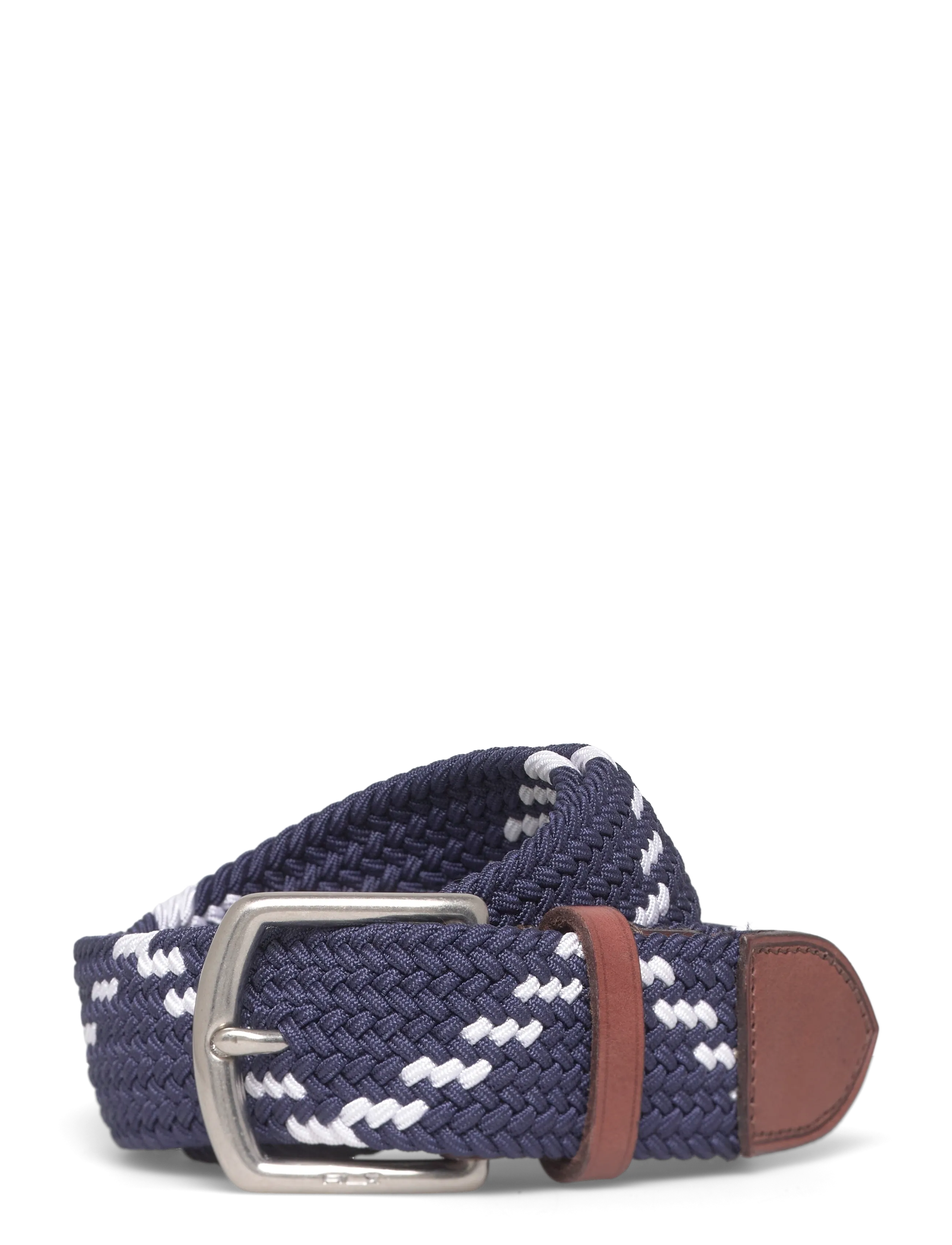 Ralph Lauren Golf Leather-Trim Webbed Belt - Nouveautes - NAVY/WHITE / navy