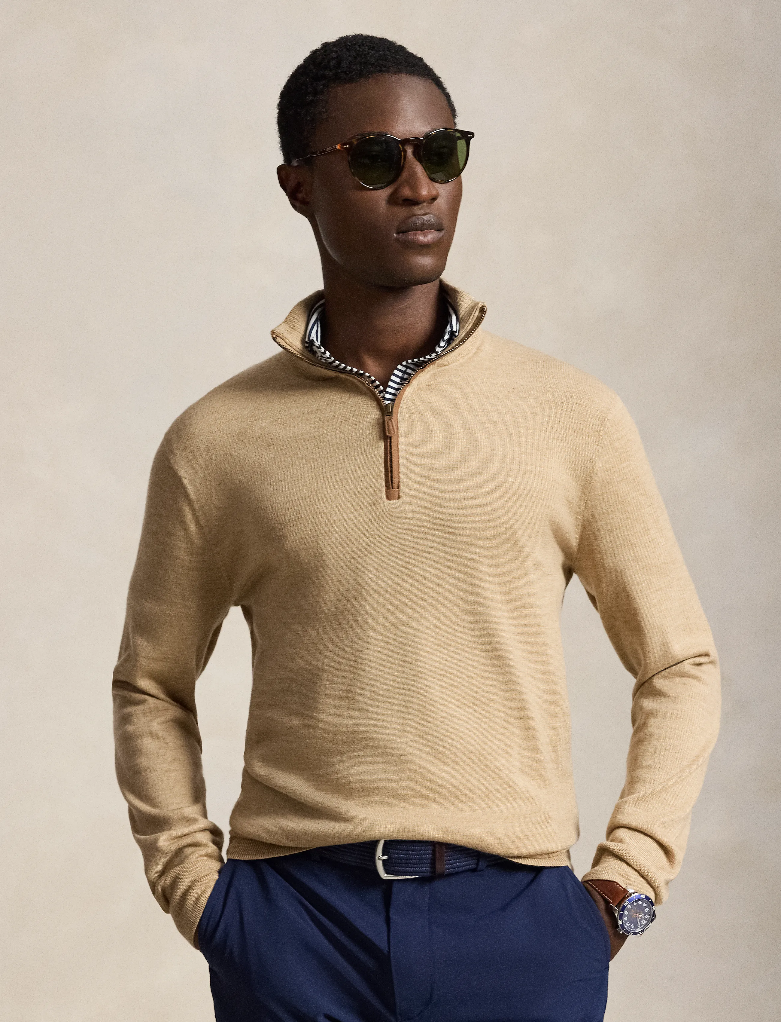 Ralph Lauren Golf - 2/30 MERINO WOOL-SWEATER-HALF ZIP - sweatshirts - dune melange - 3