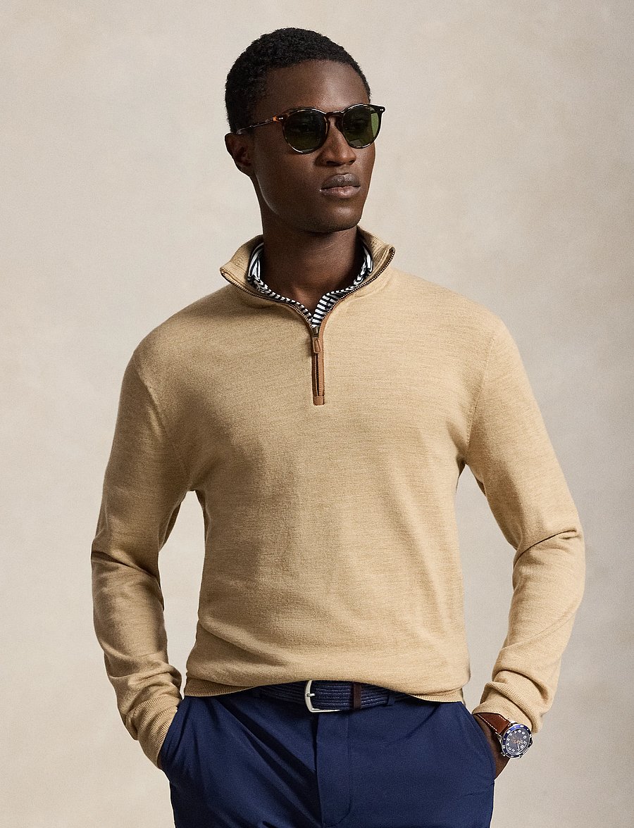 Ralph Lauren Golf - 2/30 MERINO WOOL-SWEATER-HALF ZIP - sweatshirts - dune melange - 3