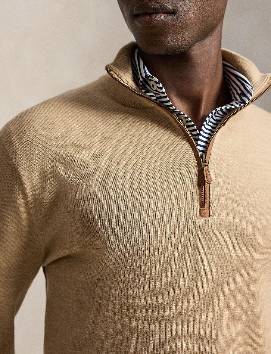 Ralph Lauren Golf - 2/30 MERINO WOOL-SWEATER-HALF ZIP - sweatshirts - dune melange - 5