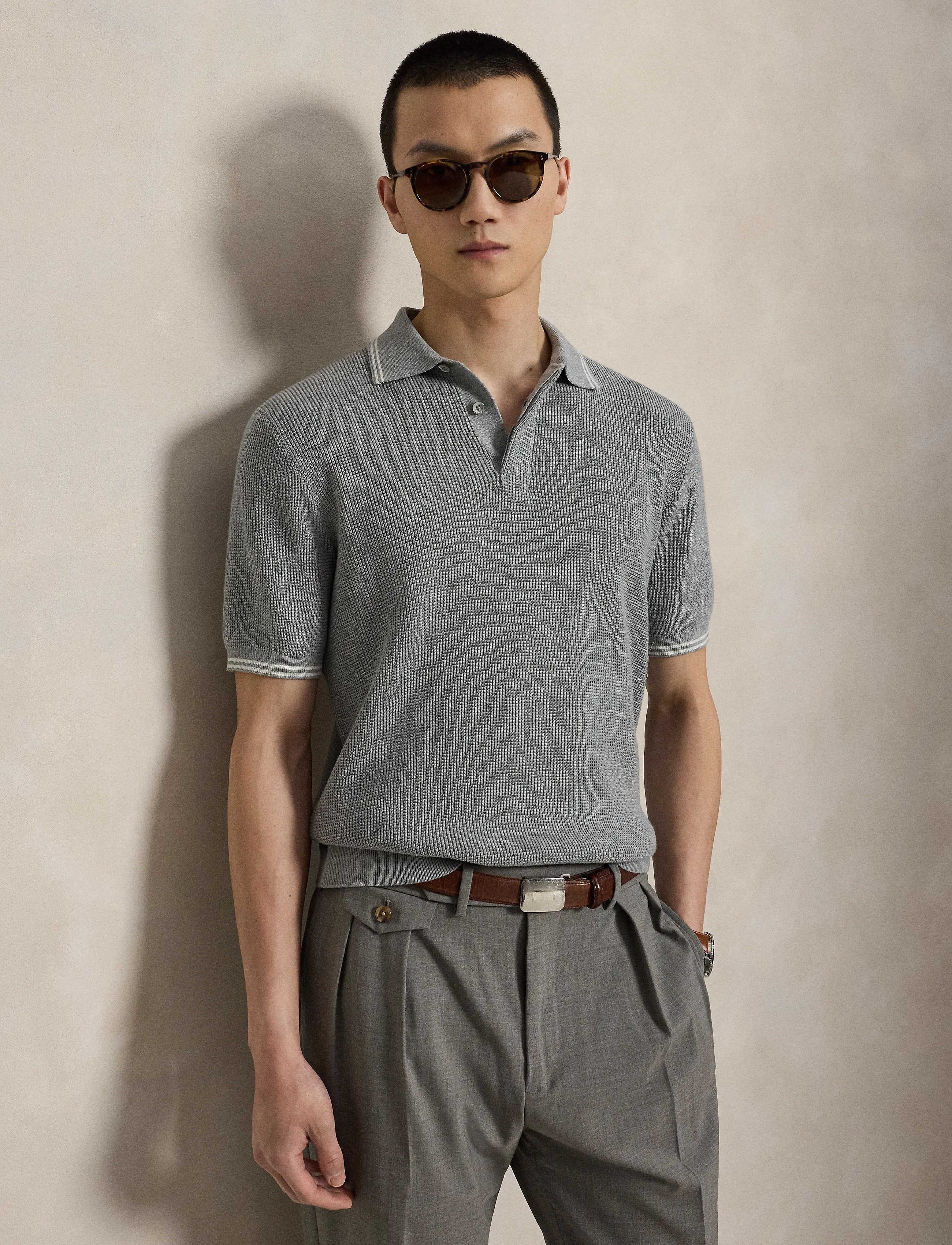 Ralph Lauren Golf - Våffelstickad pikétröja i bomull - toppar & t-shirts - spring hthr/stone - 4