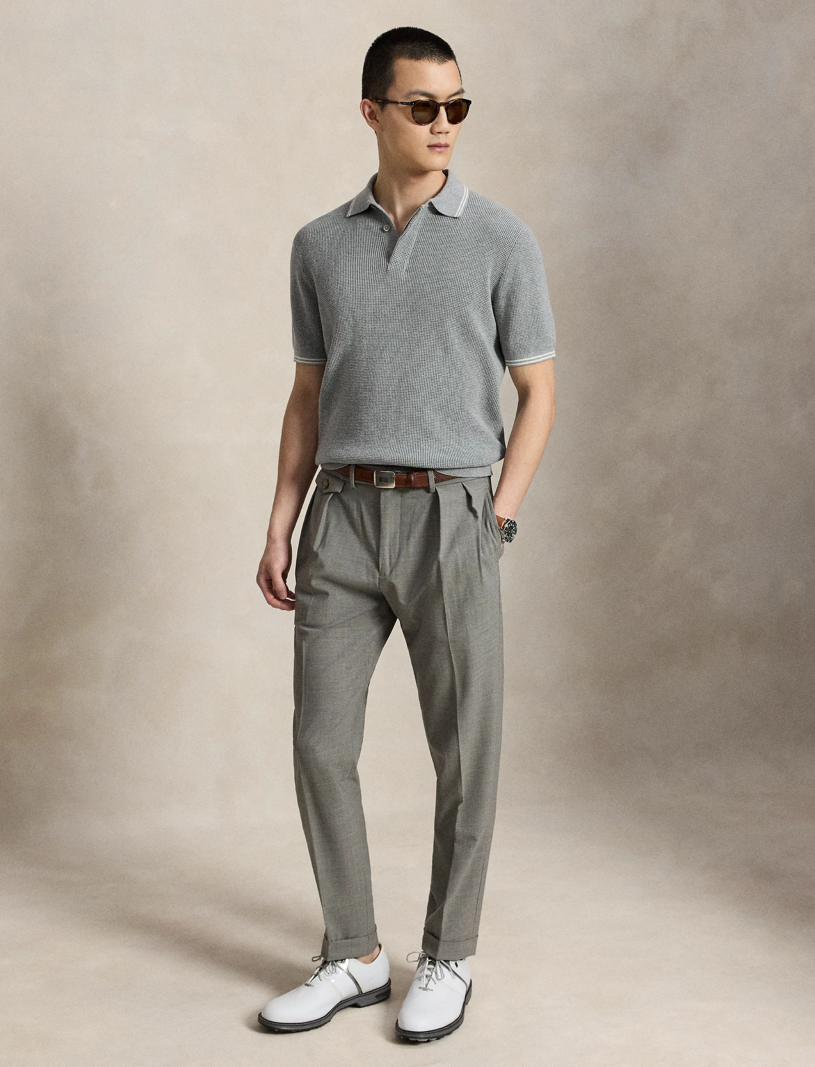 Ralph Lauren Golf - Våffelstickad pikétröja i bomull - toppar & t-shirts - spring hthr/stone - 5