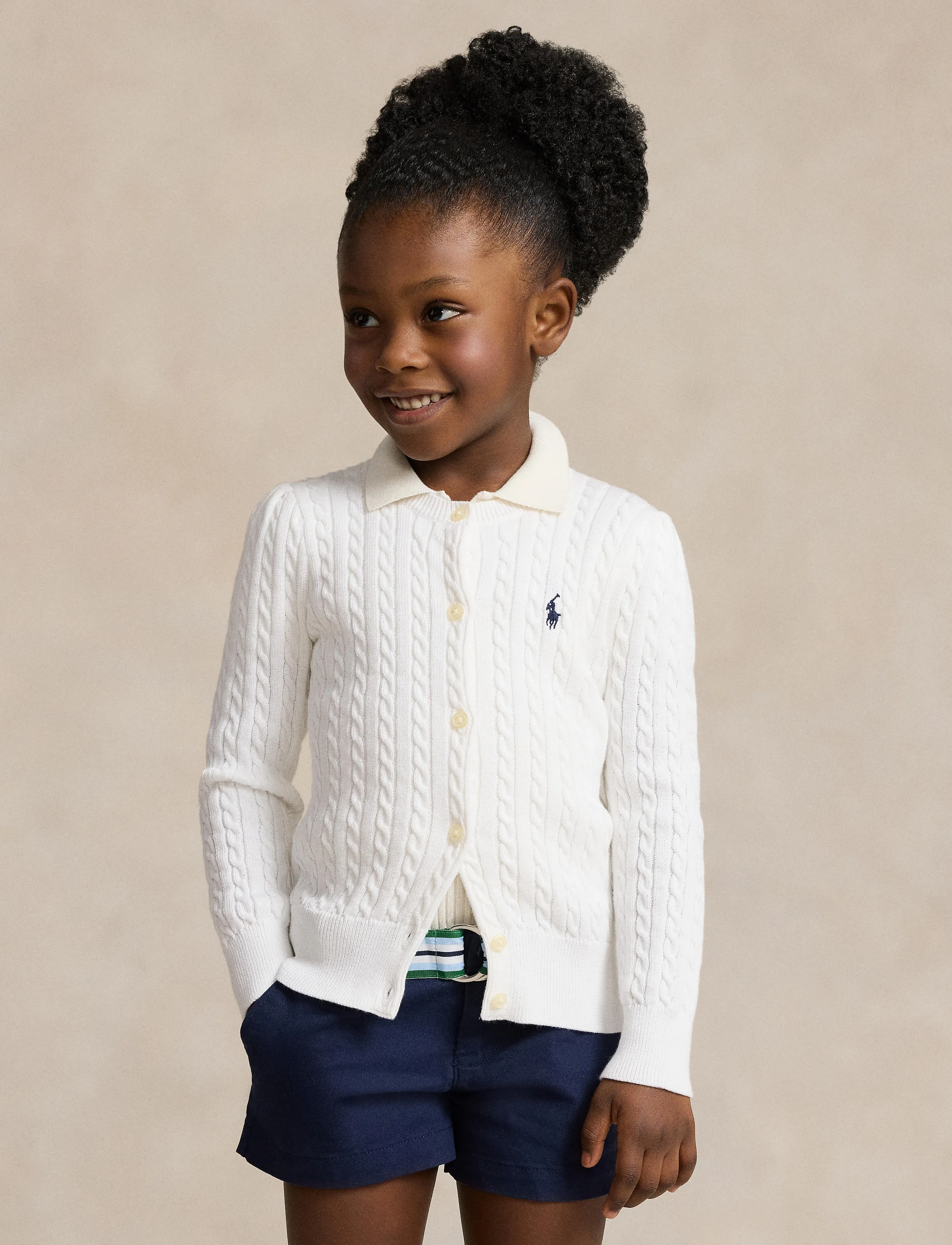 Ralph Lauren Kids Mini-Cable Cotton Cardigan - Koftor - OPTIC WHITE W/ NA / white