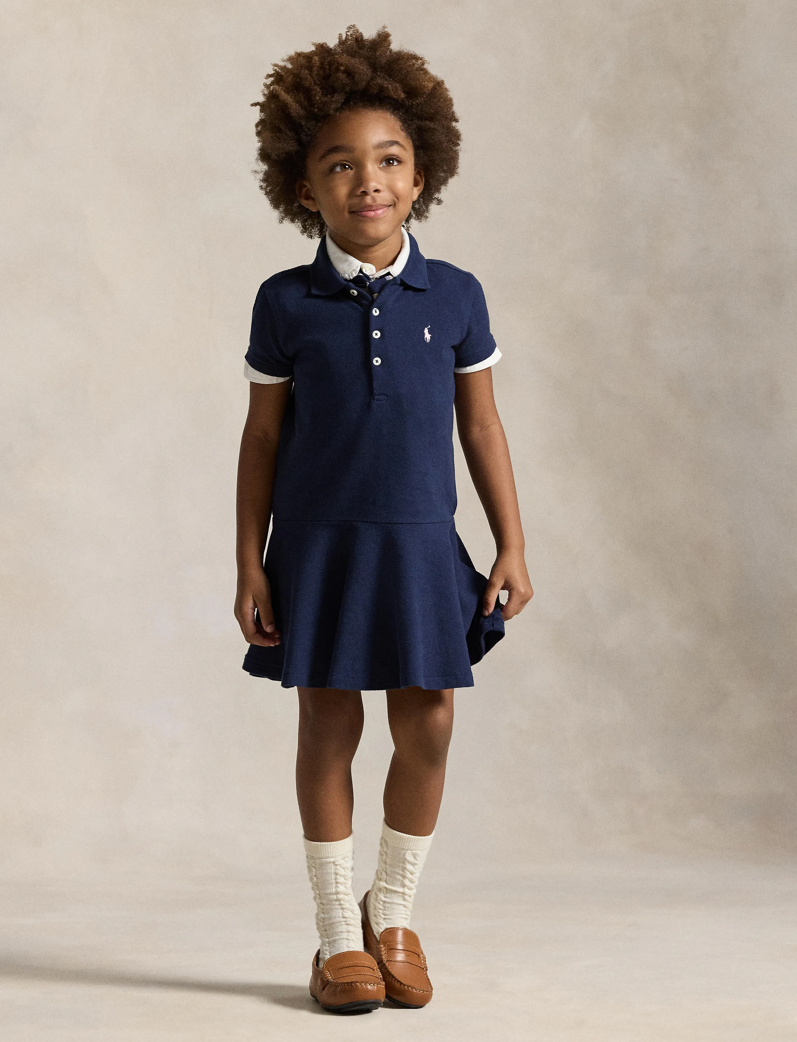 Ralph Lauren Kids - Stretch Mesh Polo Dress - kortærmede hverdagskjoler - refined navy - 4