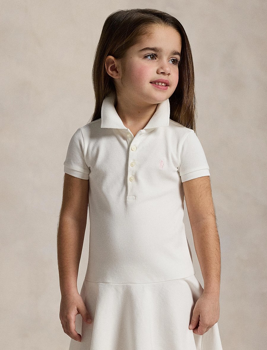 Ralph Lauren Kids - Stretch Mesh Polo Dress - kortärmade vardagsklänningar - white - 0