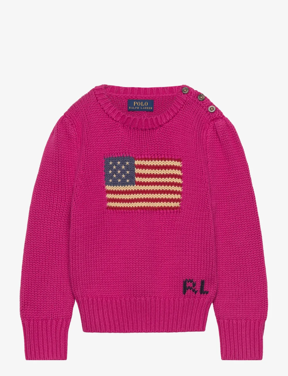 Ralph Lauren Kids - Flag Cotton Crewneck Sweater - stickade tröjor - preppy pink - 0