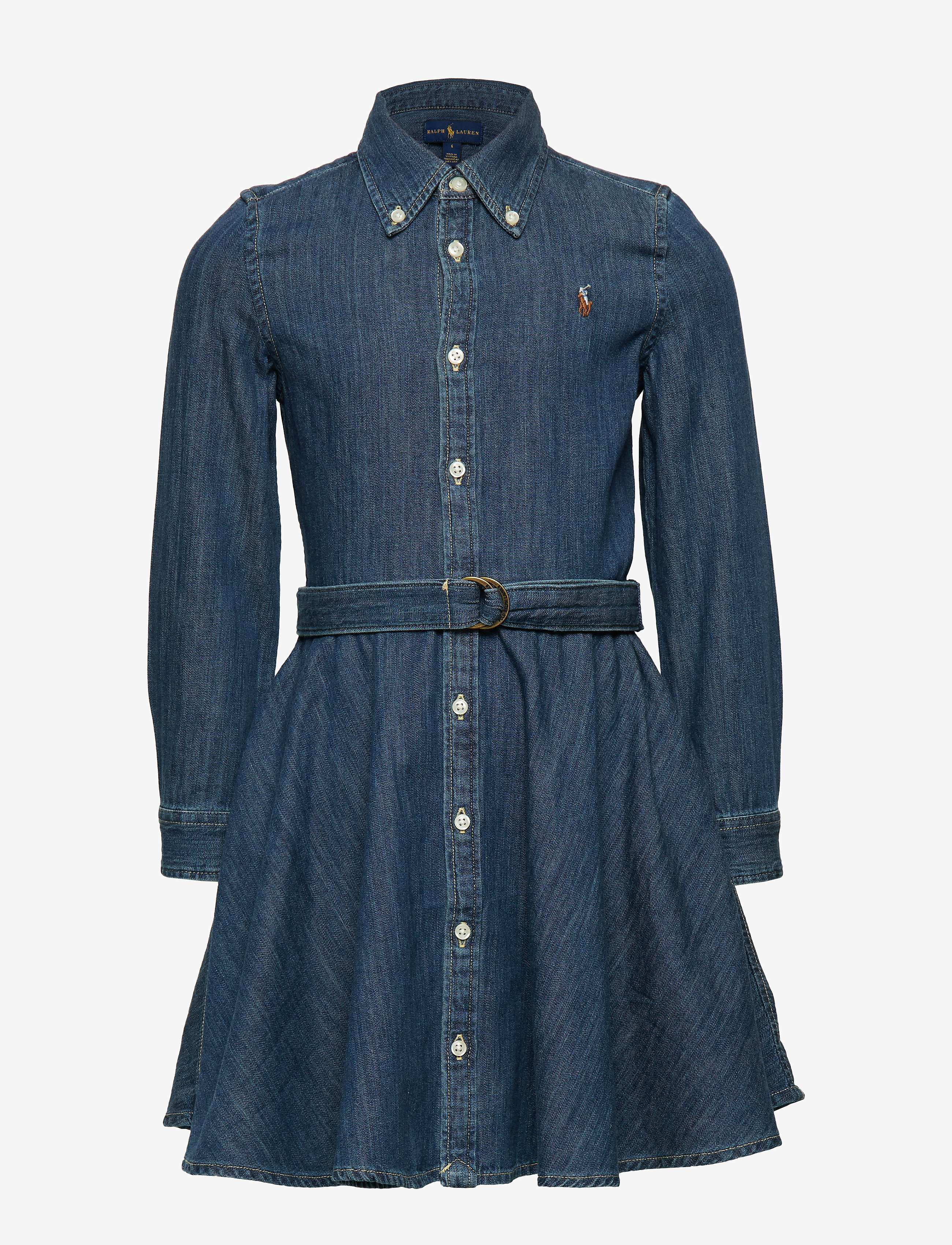RALPH LAUREN Kinder Belted Baumwolle Denim Shirtdress Blau - 132-135 - Kinder