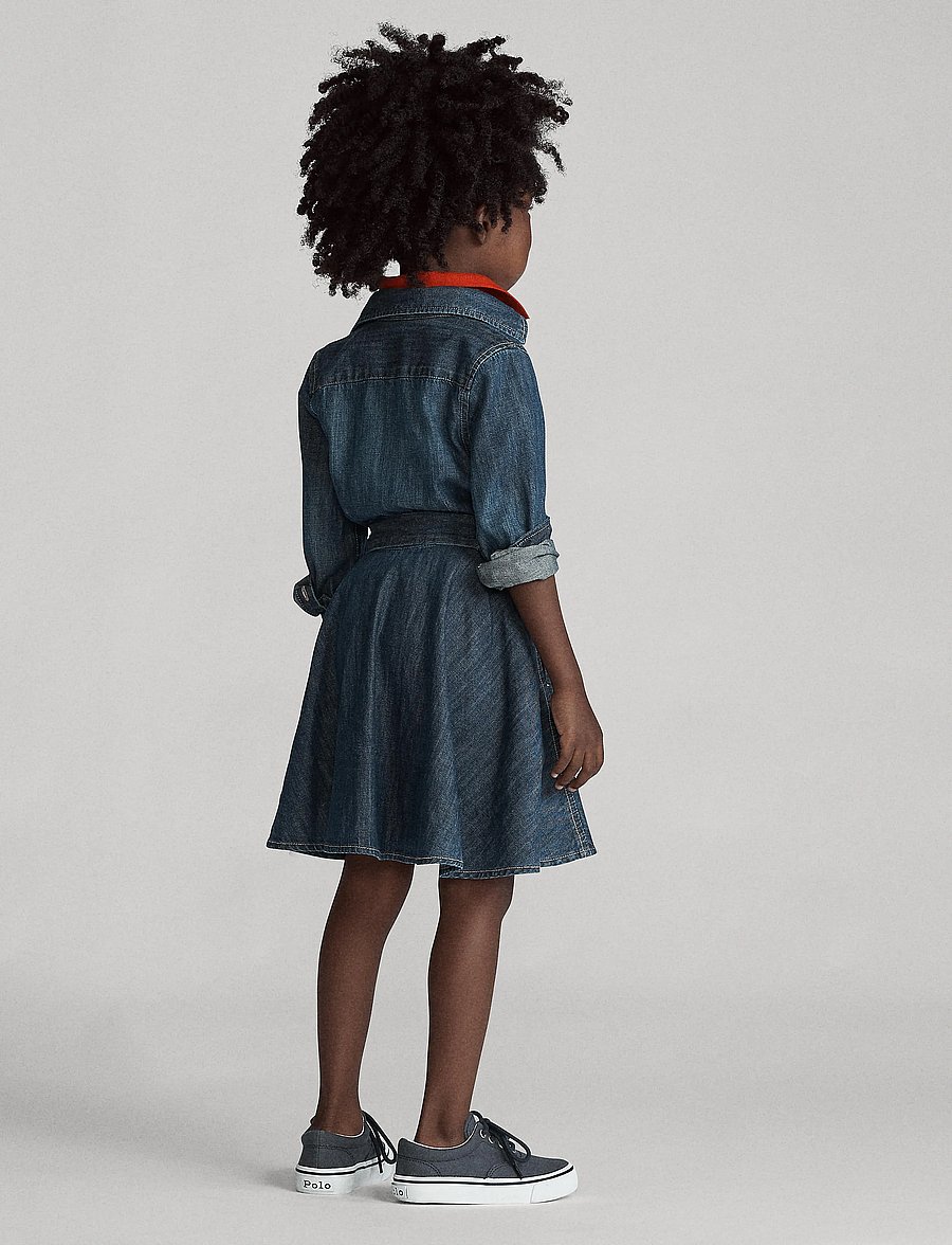 Ralph Lauren Kids - Belted Cotton Denim Shirtdress - långärmade vardagsklänningar - indigo - 3
