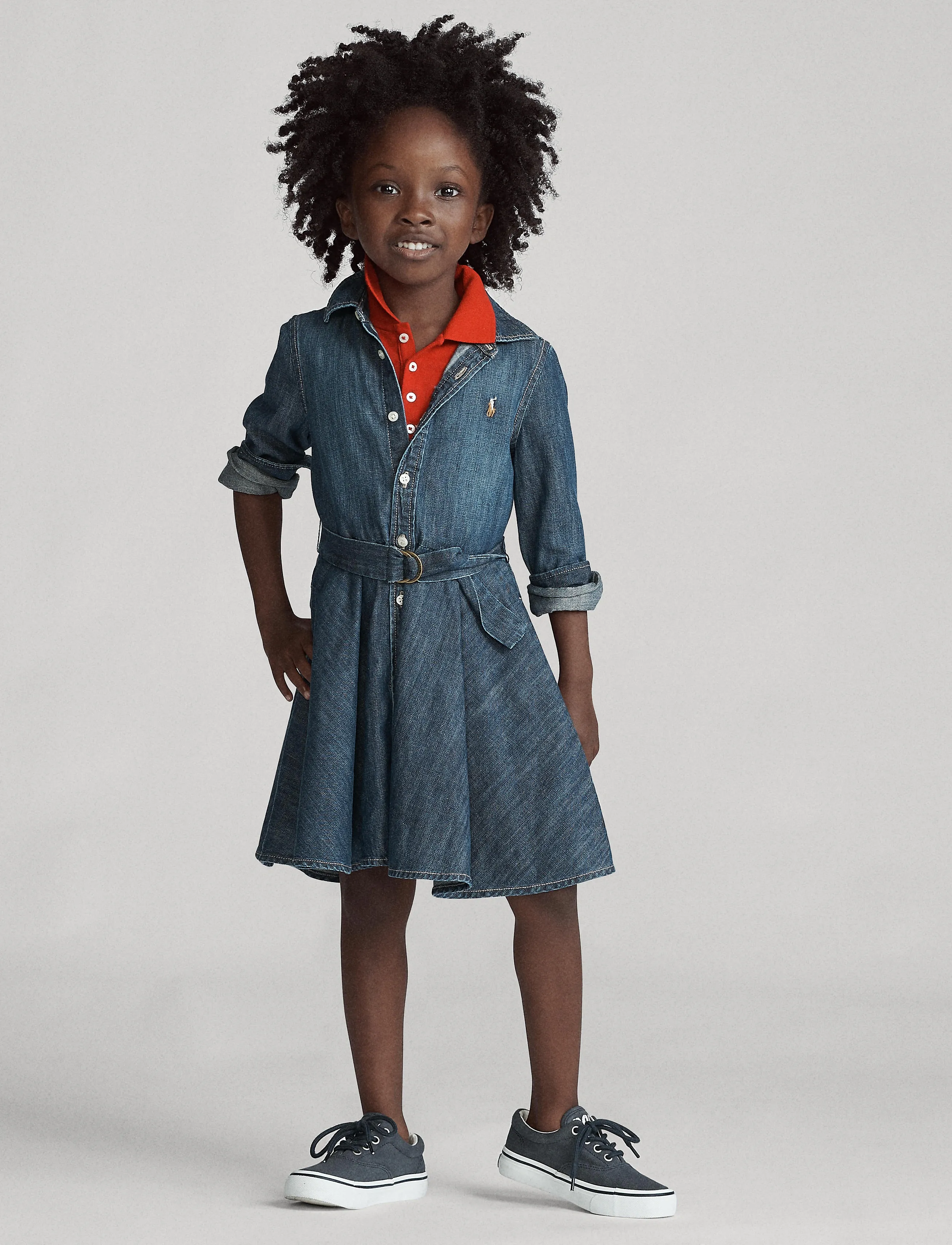 Ralph Lauren Kids - Belted Cotton Denim Shirtdress - langærmede hverdagskjoler - indigo - 4
