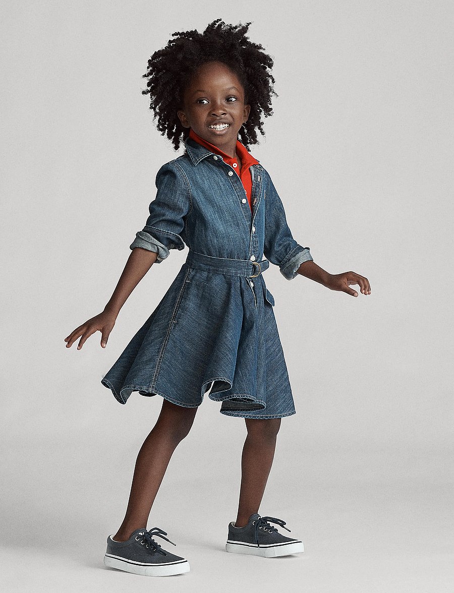 Ralph Lauren Kids - Belted Cotton Denim Shirtdress - långärmade vardagsklänningar - indigo - 5