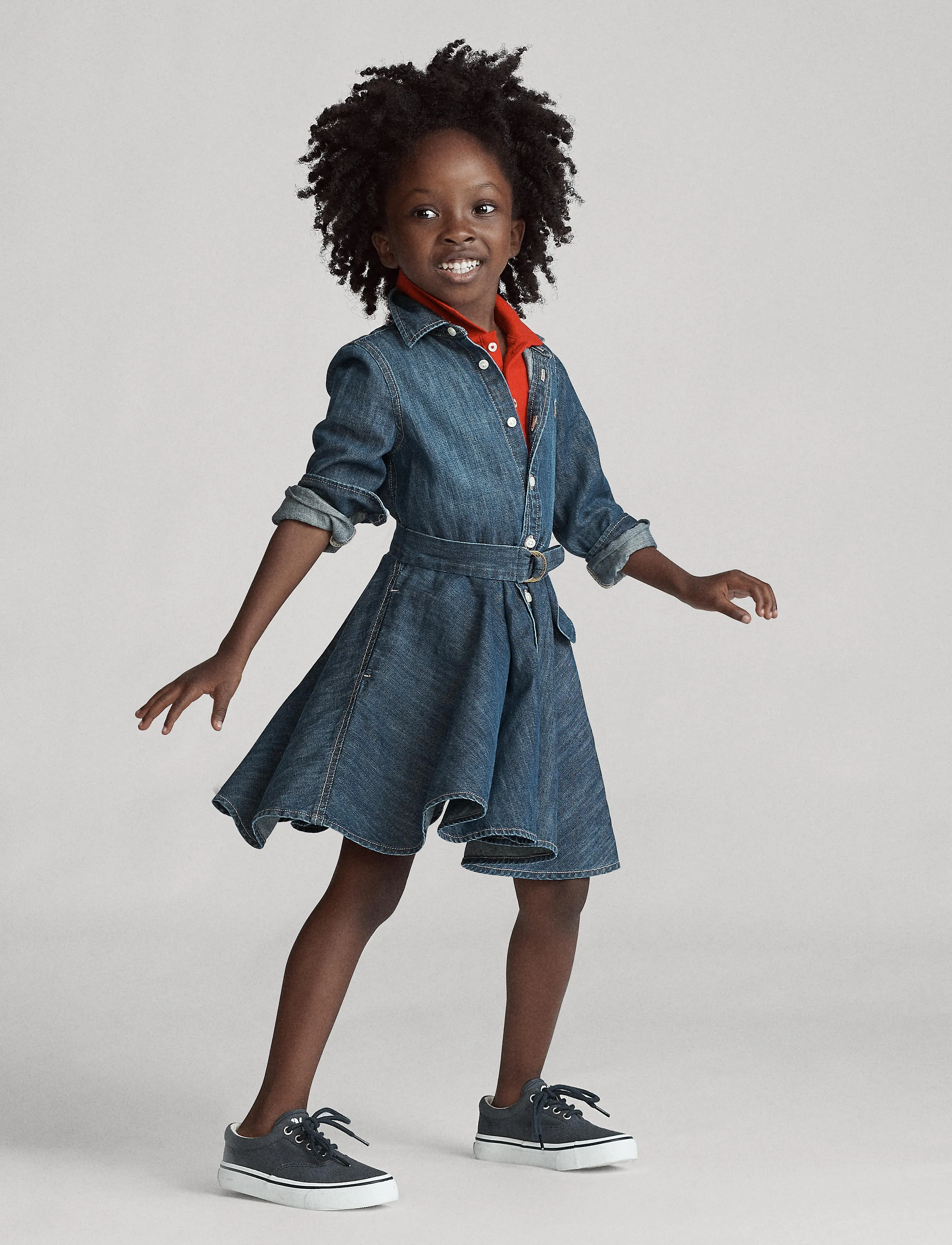 Ralph Lauren Kids - Belted Cotton Denim Shirtdress - langærmede hverdagskjoler - indigo - 5
