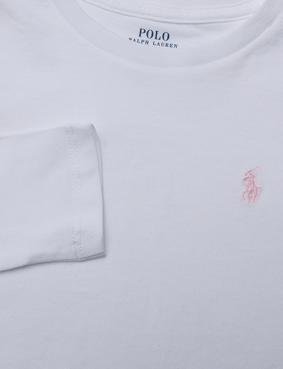 Ralph Lauren Kids - Cotton Jersey Tee - långärmade t-shirts - white w hint of pink pp - 2