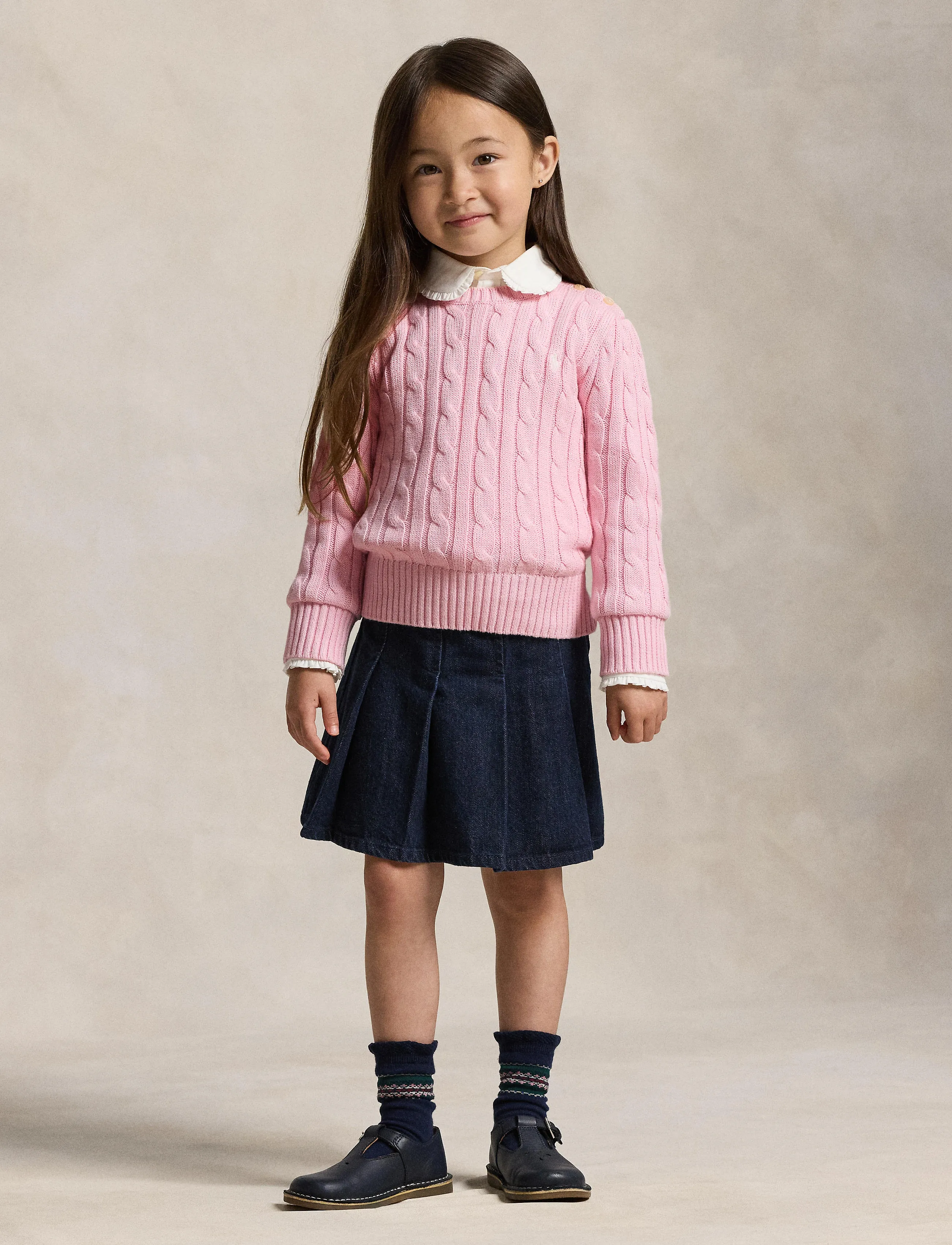 Ralph Lauren Kids 20/2 Cotton-Cable Cn-Tp-Swt, 102-108, Pink, Strik > Pullovere, Børn