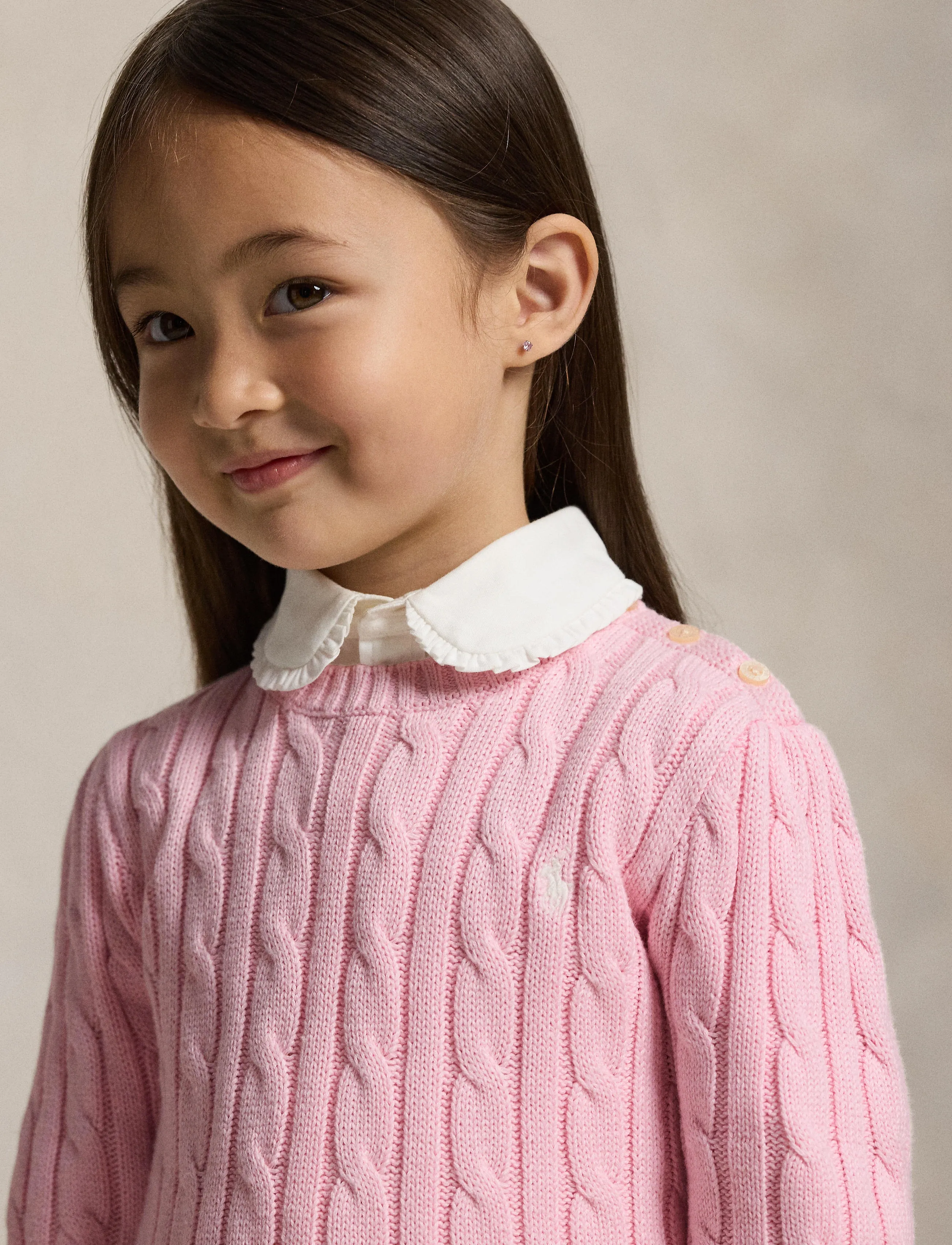 Ralph Lauren Kids - 20/2 COTTON-CABLE CN-TP-SWT - pullover - hint of pink w/ n - 4
