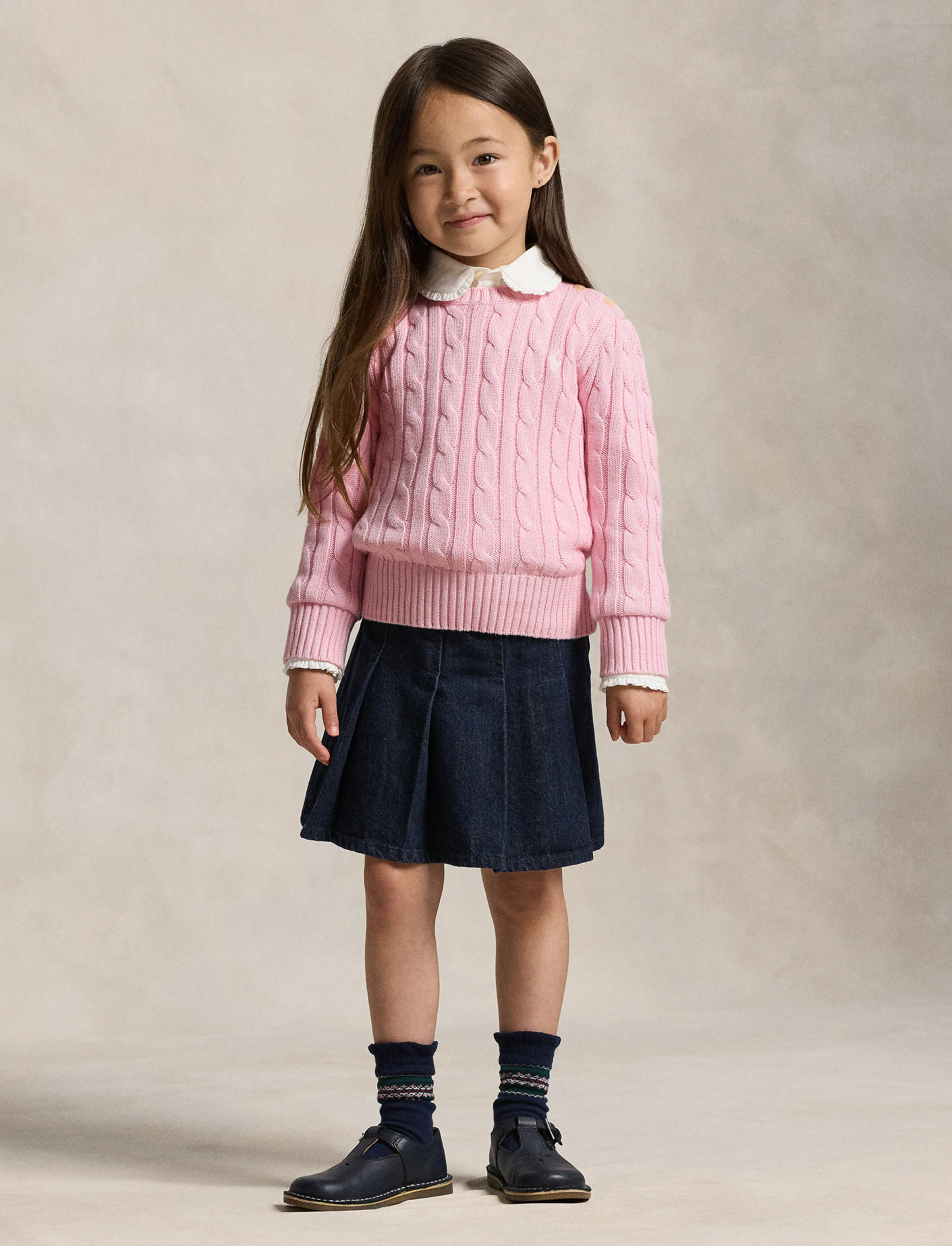 Ralph Lauren Kids - 20/2 COTTON-CABLE CN-TP-SWT - trøjer - hint of pink w/ n - 4