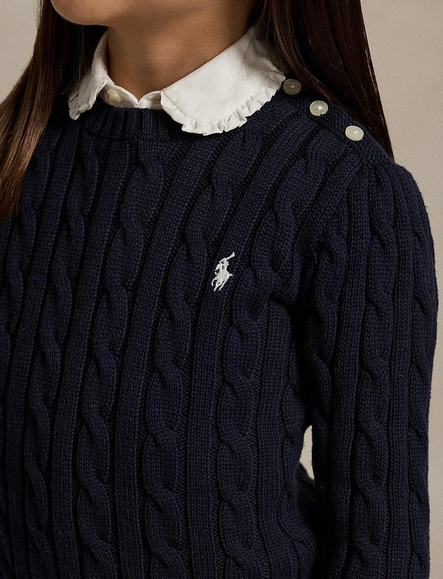 Ralph Lauren Kids - Cable-Knit Cotton Sweater - trøjer - rl navy w/ nevis - 4