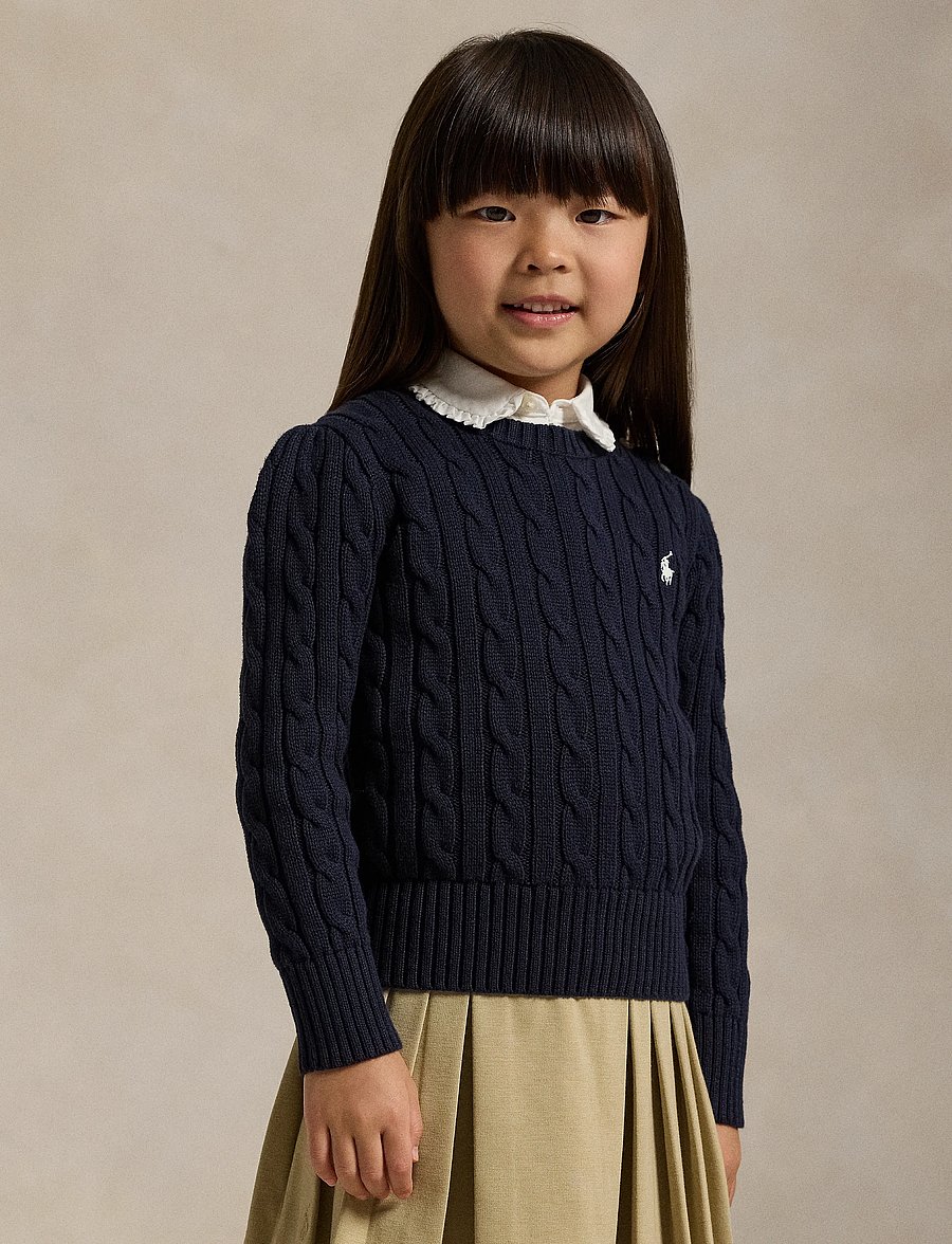 Ralph Lauren Kids - Cable-Knit Cotton Sweater - trøjer - rl navy w/ nevis - 3